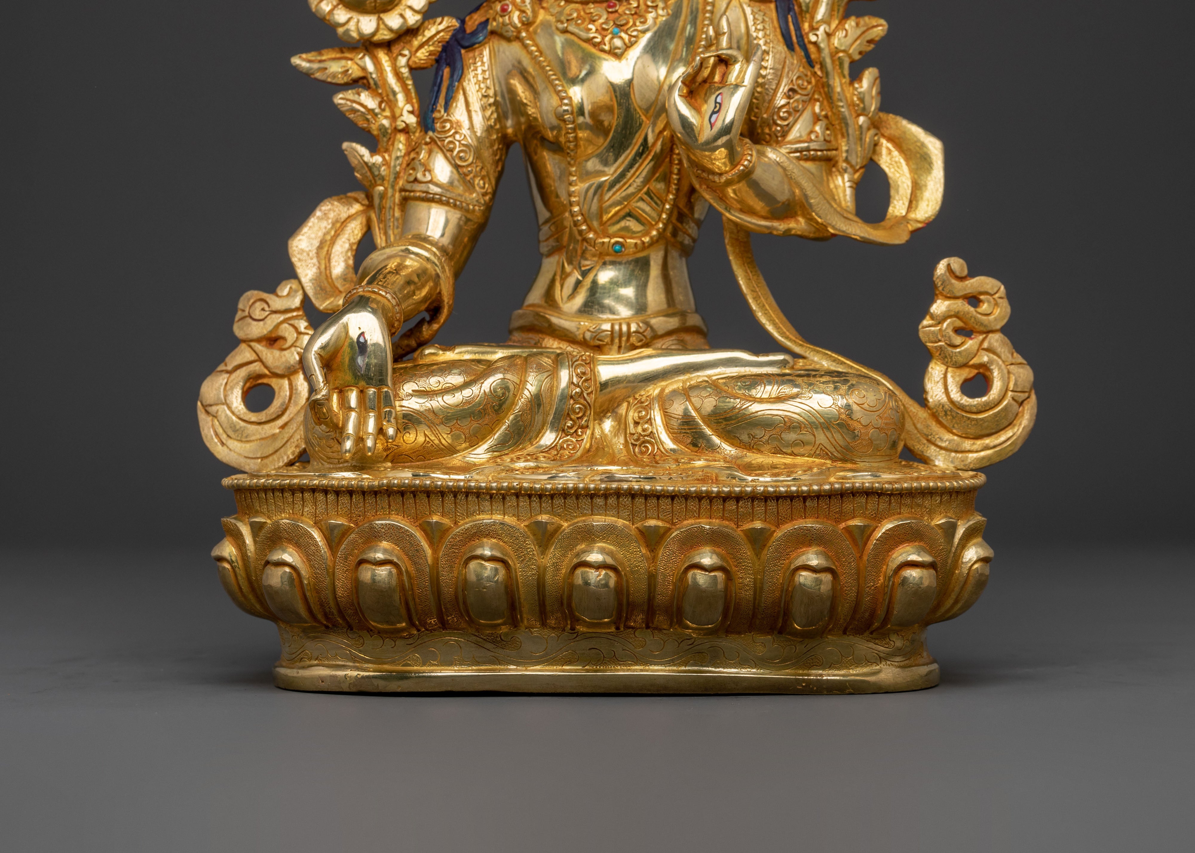 Handcrafted White Tara Golden Statue | Tibetan Deity