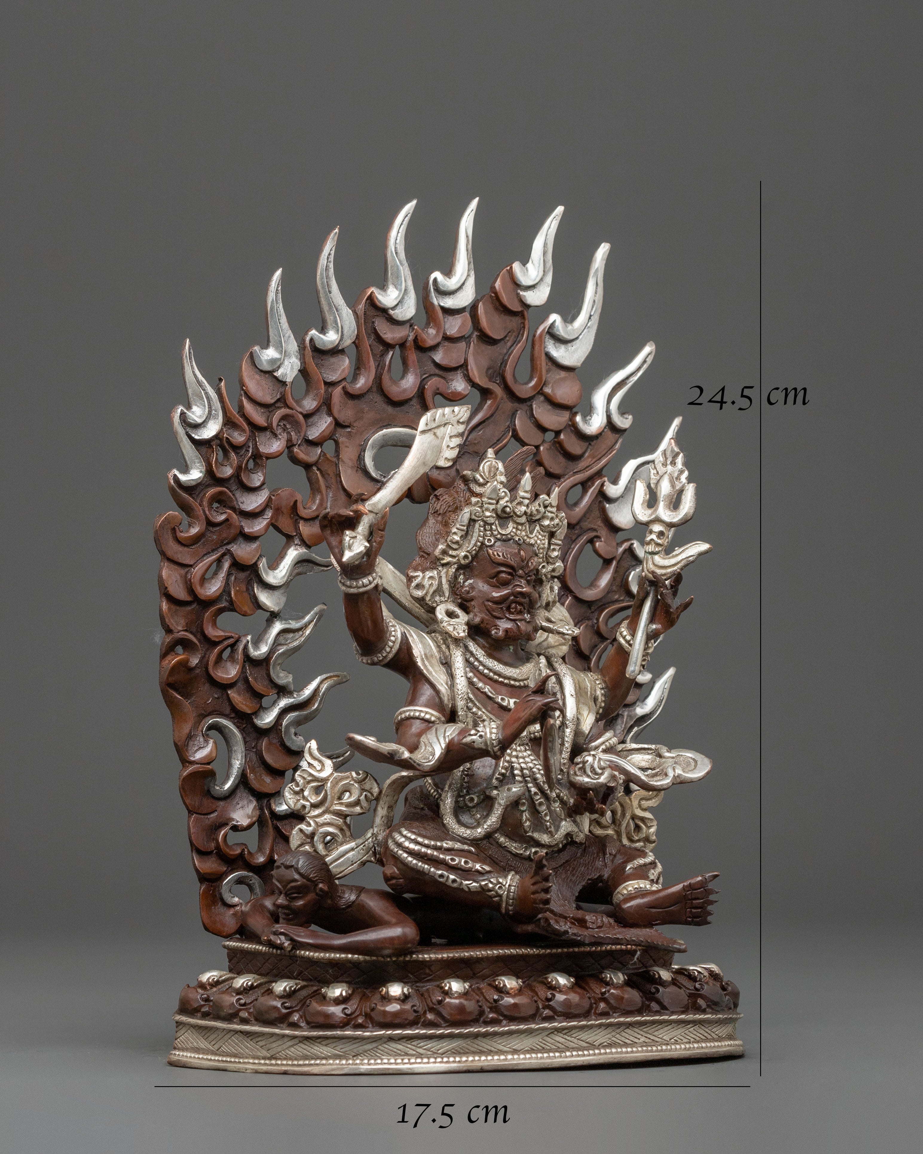 Four Armed Mahakala Statue of Protection | Oxidized Copper