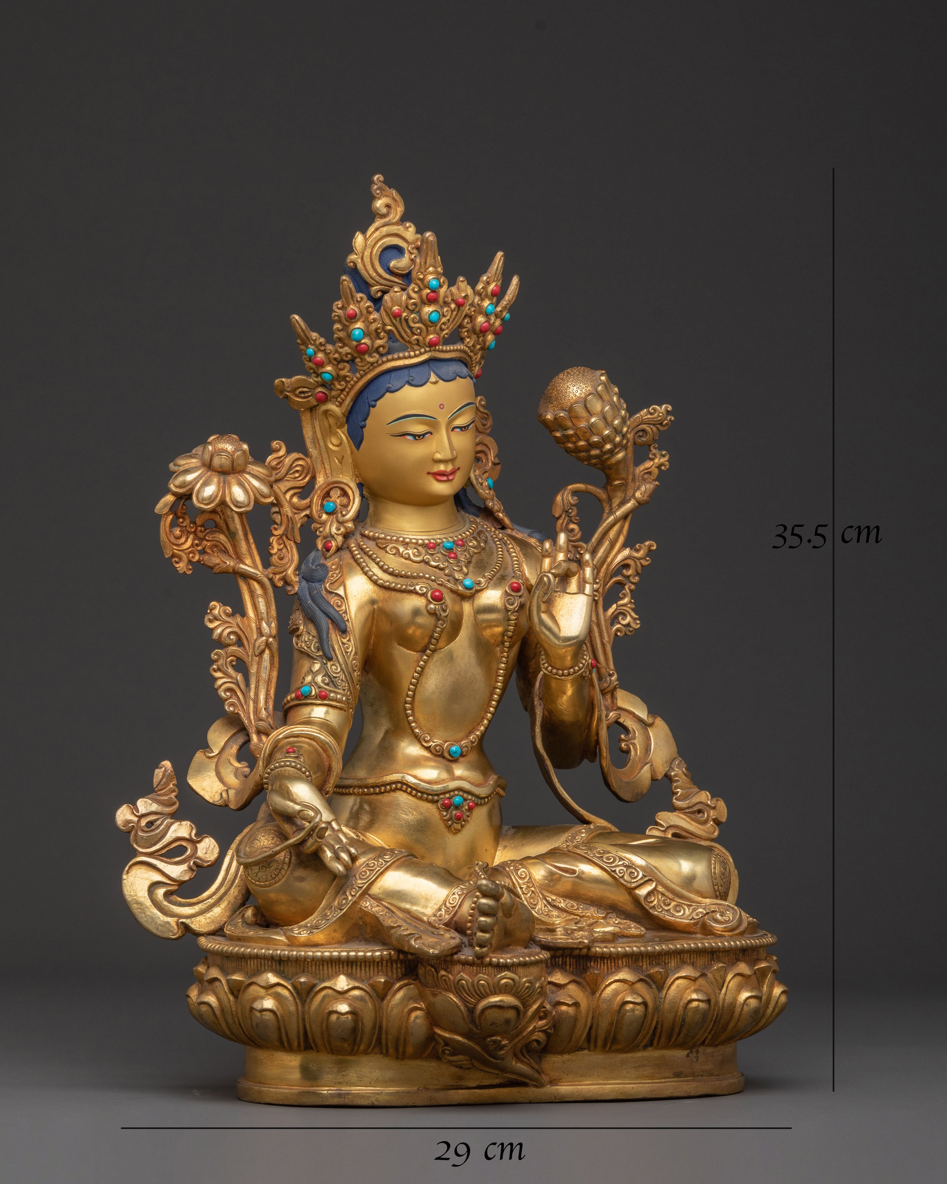 Handcrafted Goddess Green Tara Statue for Protection