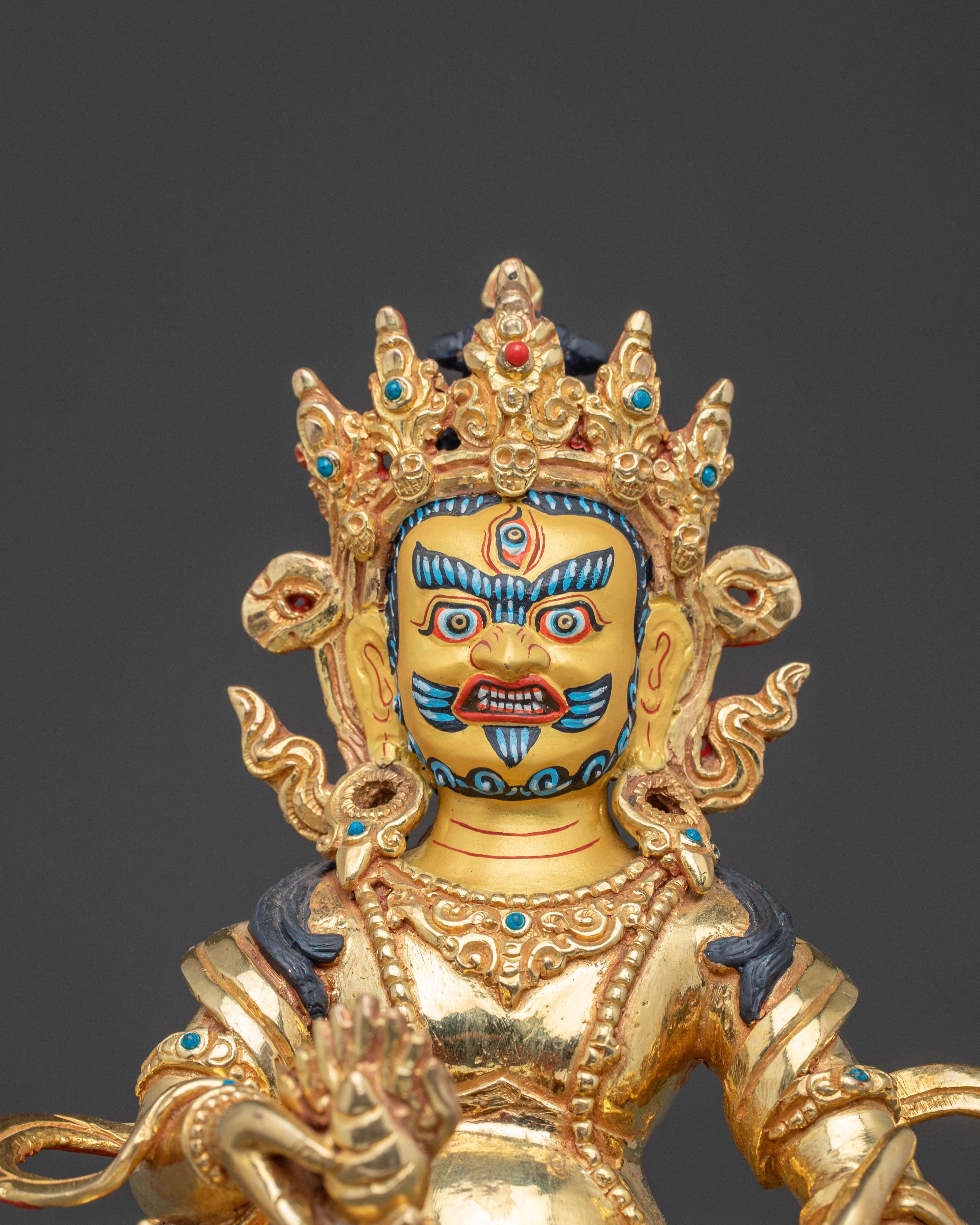 Handcrafted Statue of Red Dzambhala: Tibetan Wealth Deity,