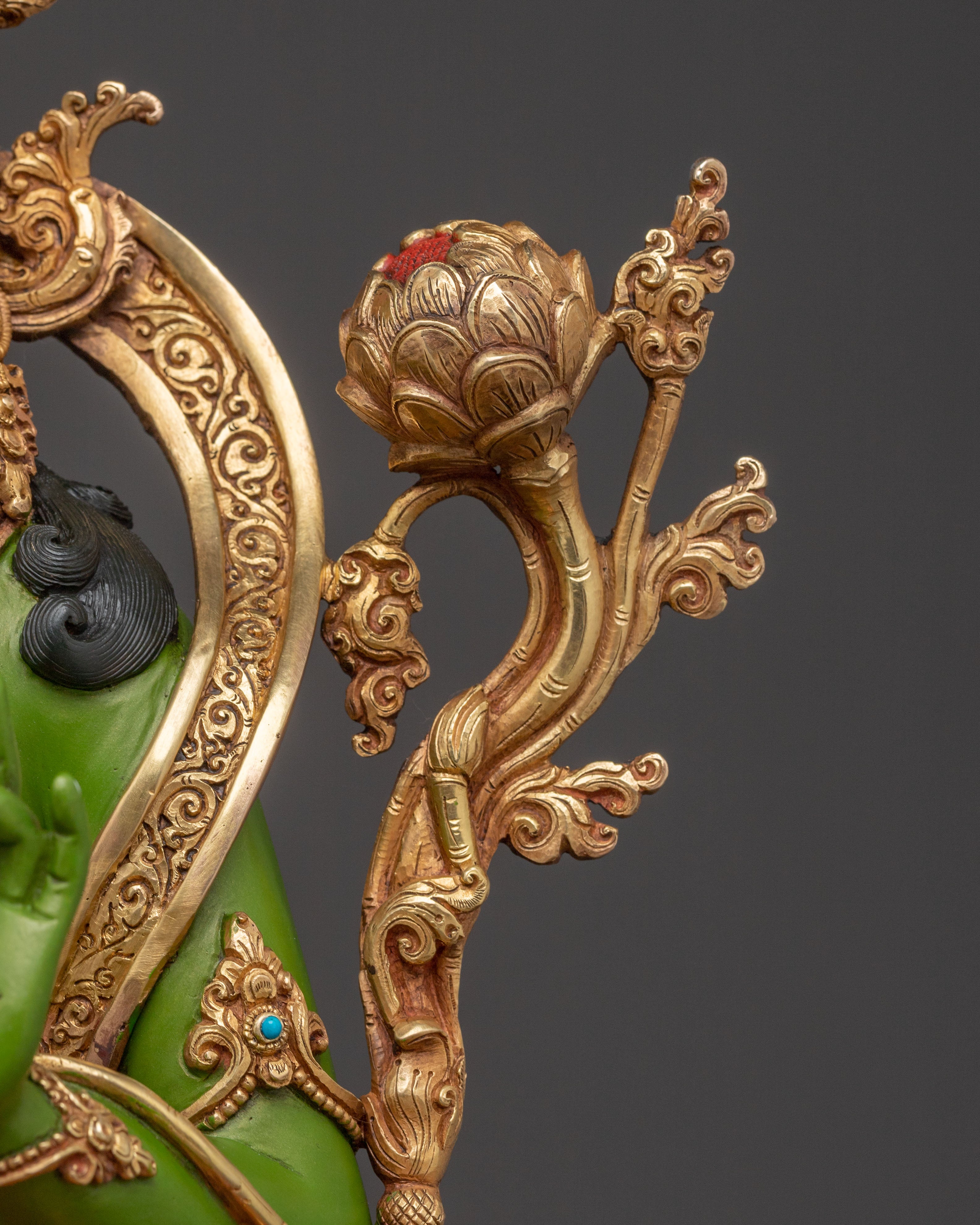 19 Inch Green Tara Statue: Gold Electroplated