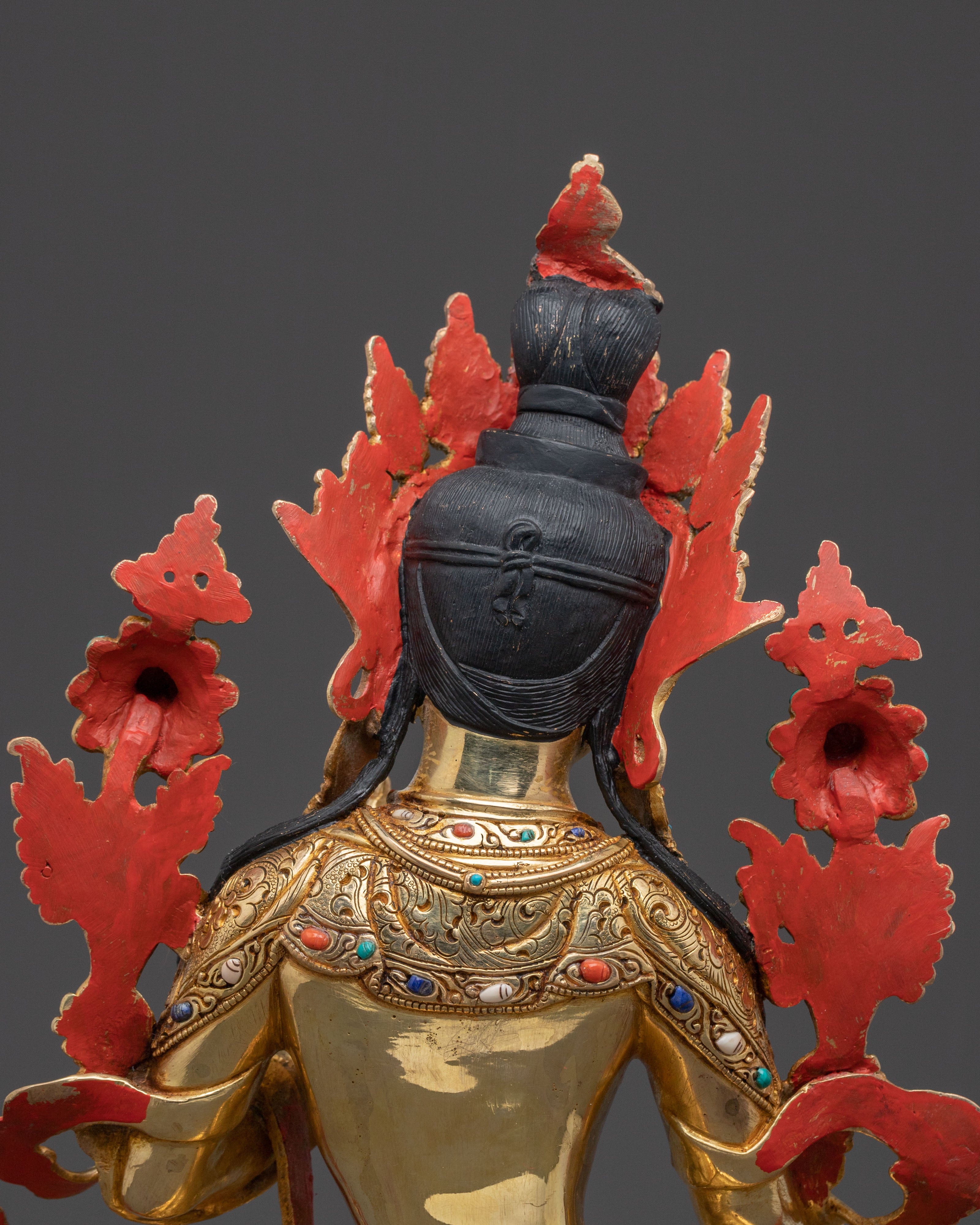 Radiant Spiritual Statue of White Tara | 24K Gold Gilded Artistry