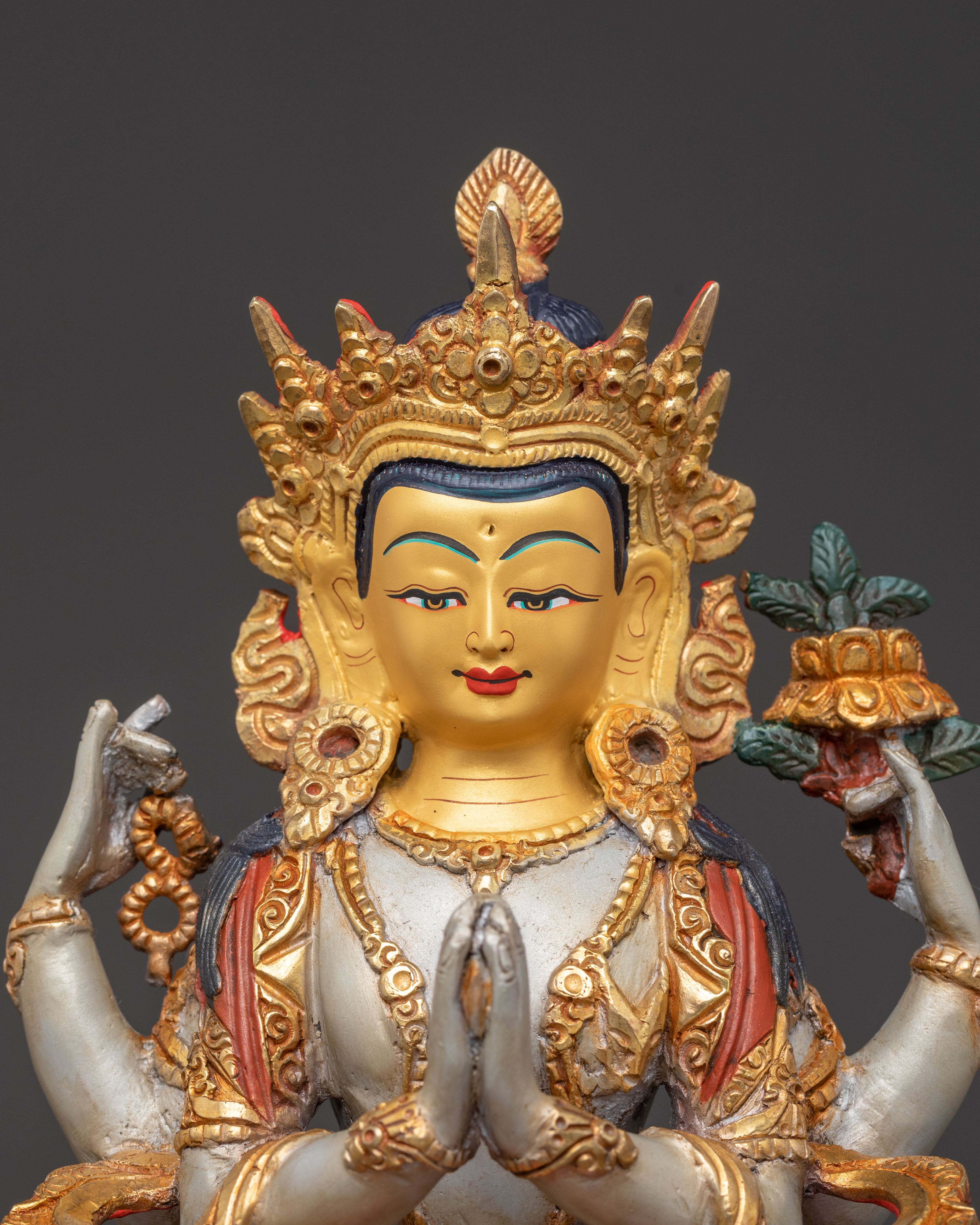 Handcrafted 24K Gold Gilded Chenrezig Statue | Serene Copper Art