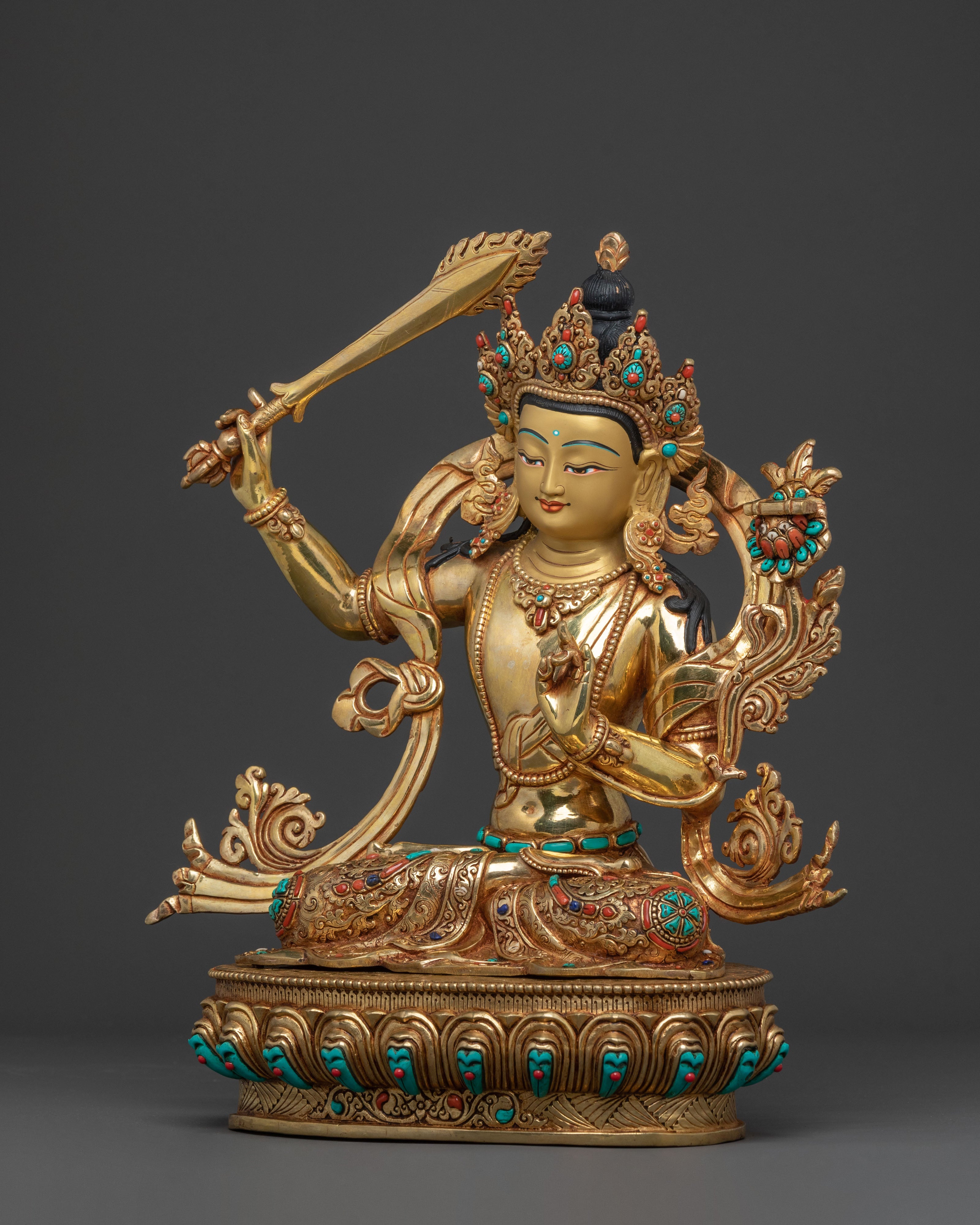 Manjushri Statue | Wisdom Figurine with Copper Body
