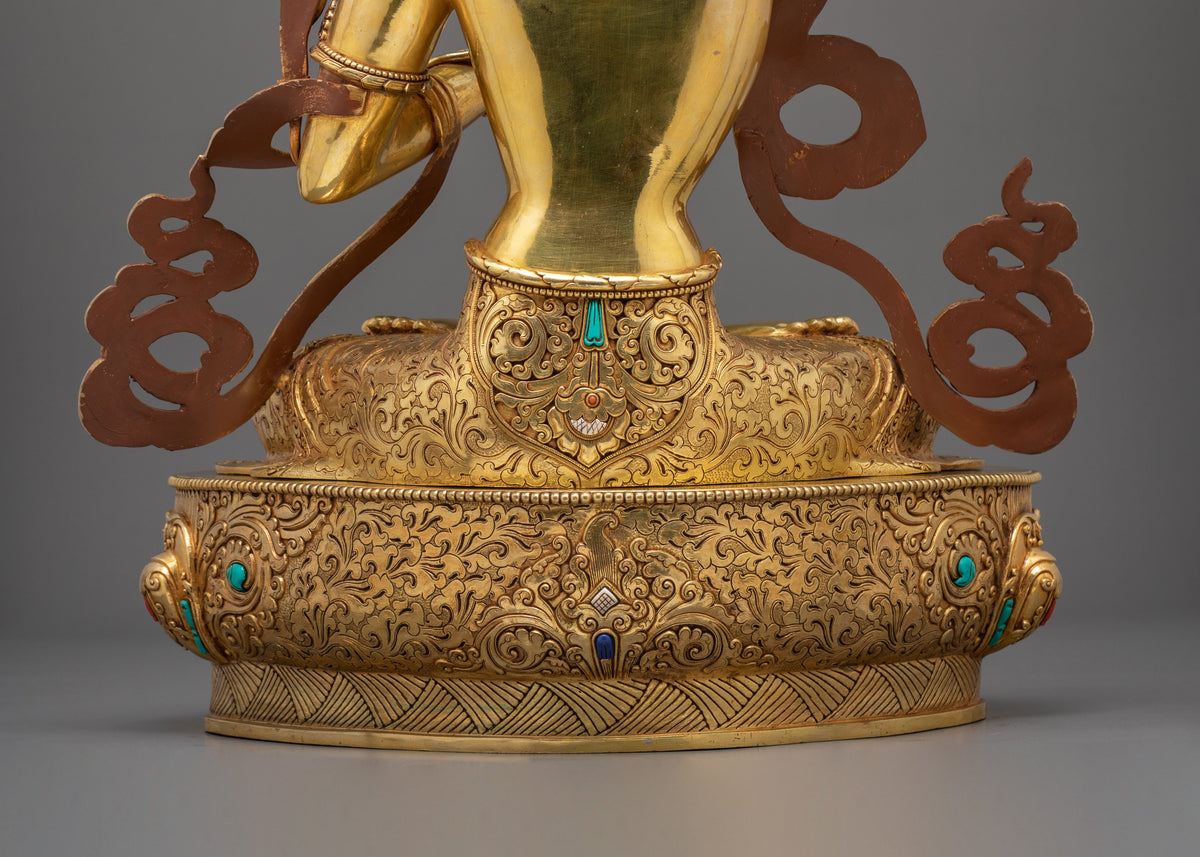 Manjushri 24k Gold Gilded Sculpture | Tibetan Wisdom Bodhisattva