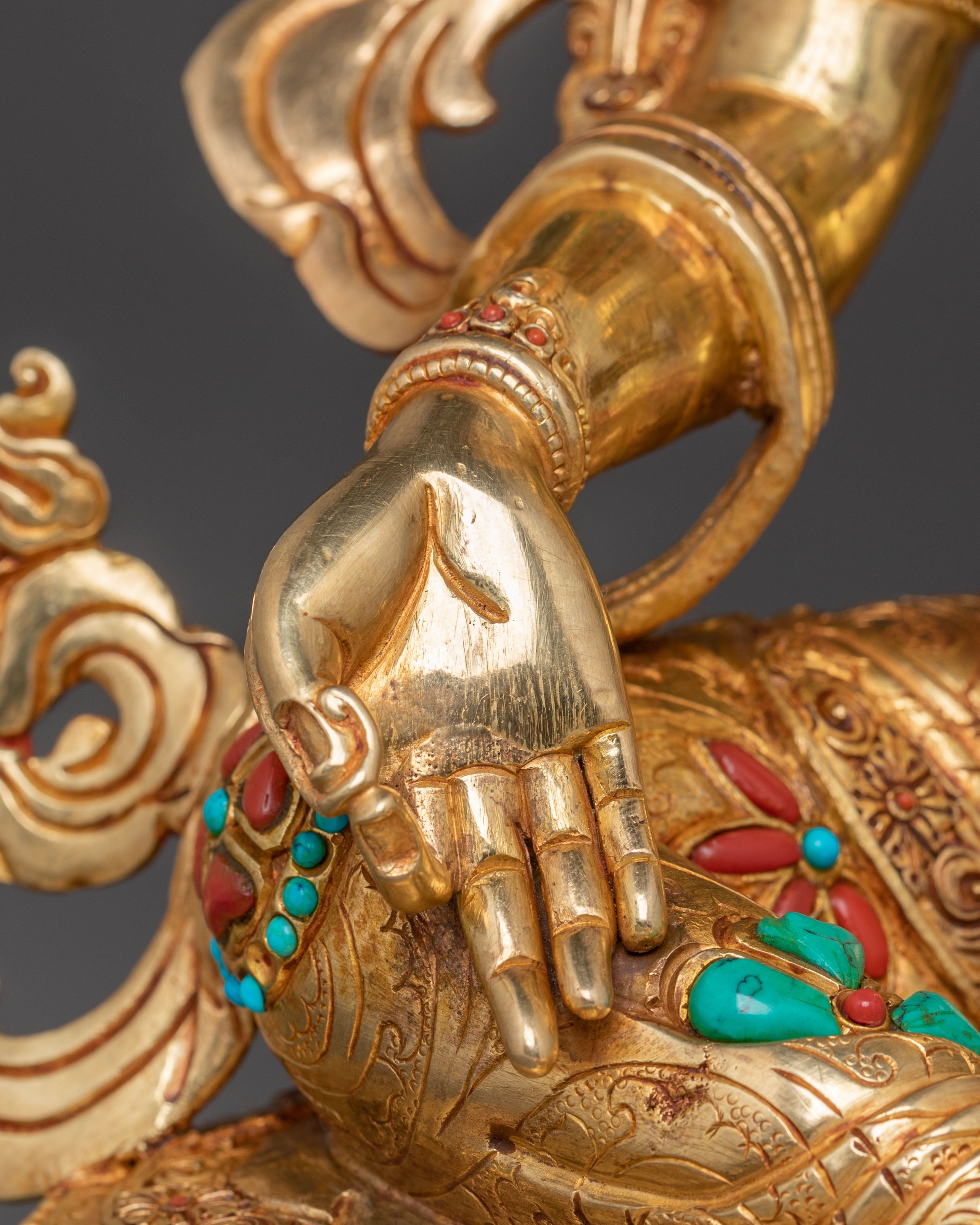24k Gold Gilded Copper Green Tara Sculpture – Exquisite Himalayan Artistry
