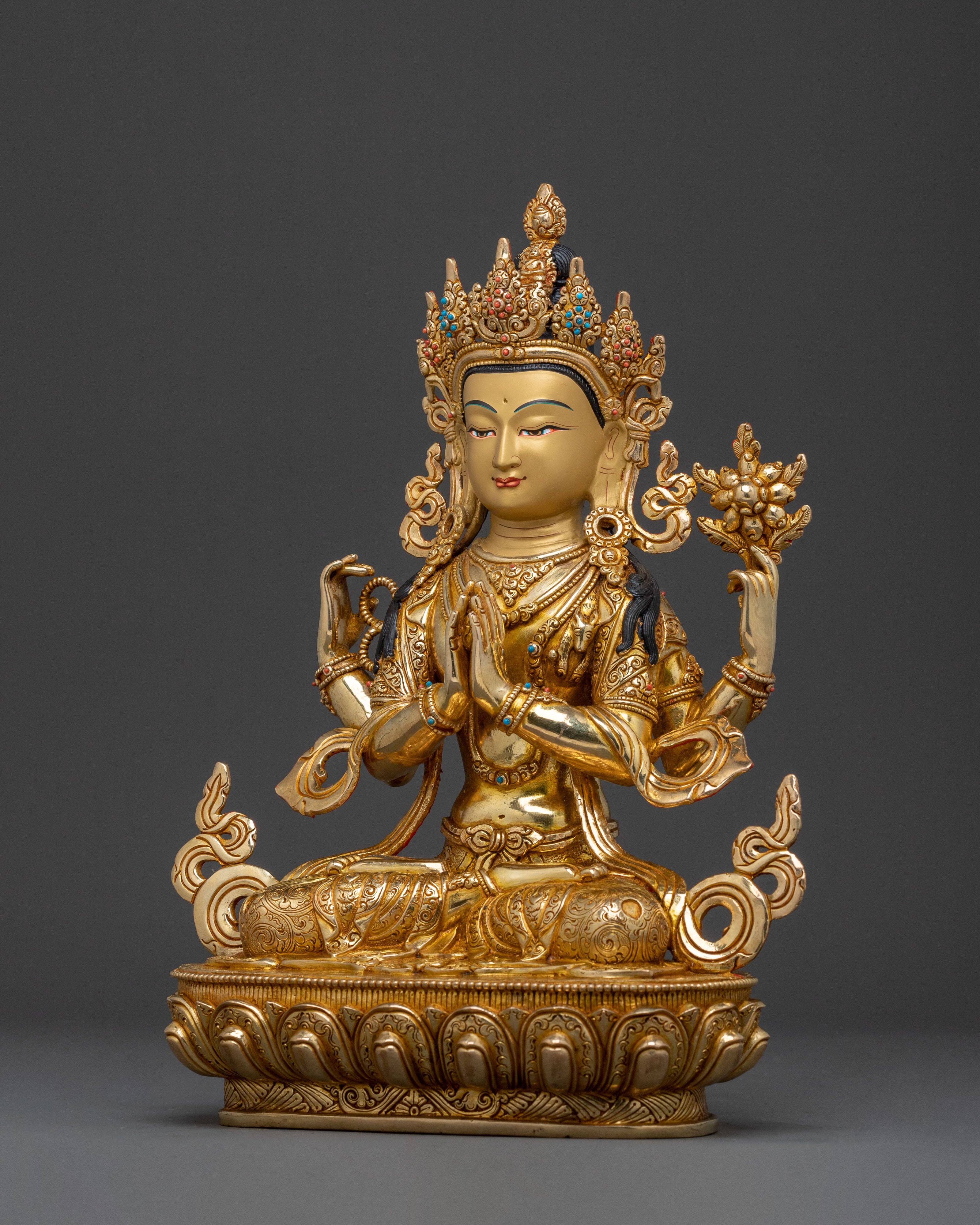 Chenrezig Sacred Statue with Copper Body | Spiritual Power and Protection