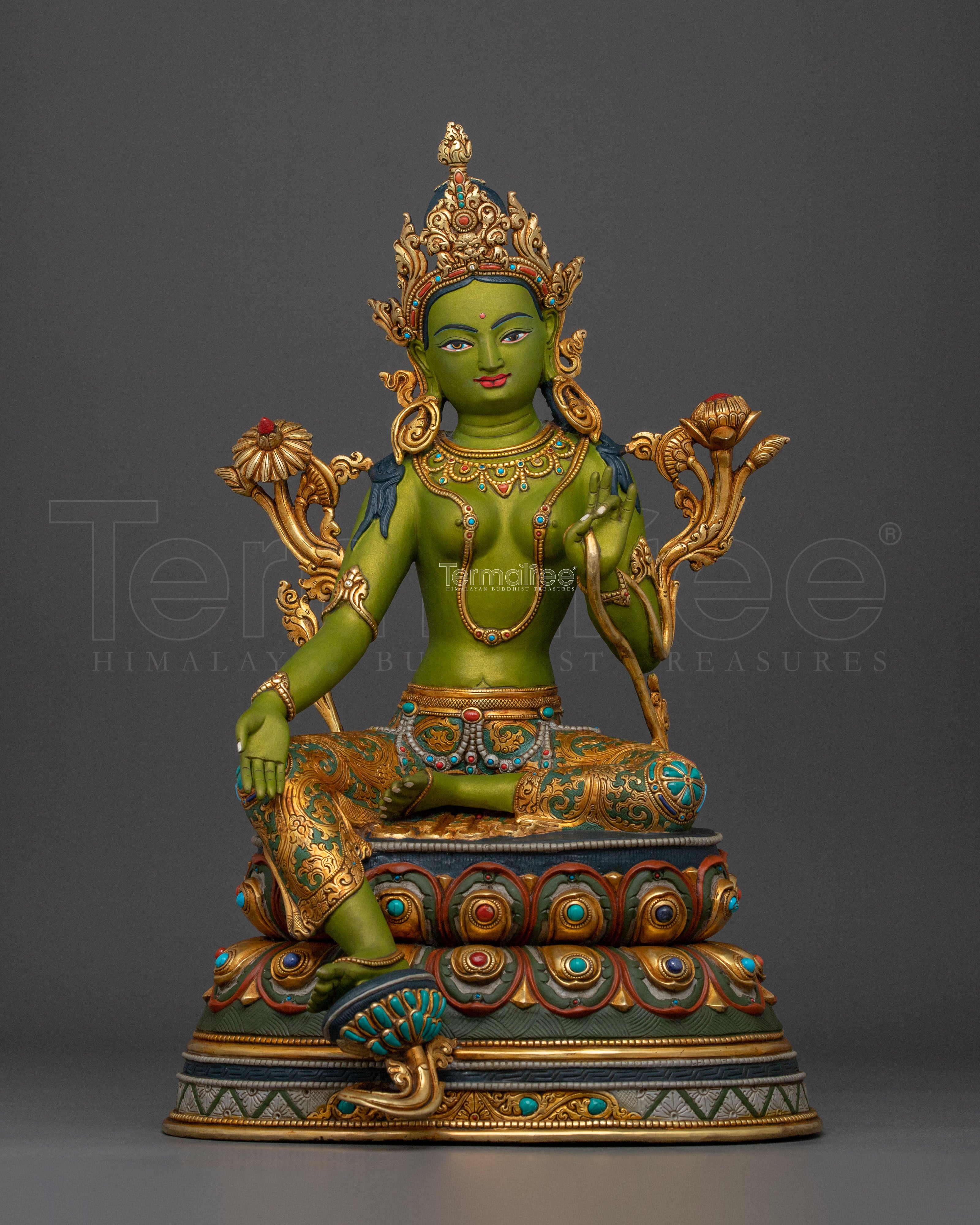 Green Tara Statue | Handcrafted 24K Gold Gilded Sculpture