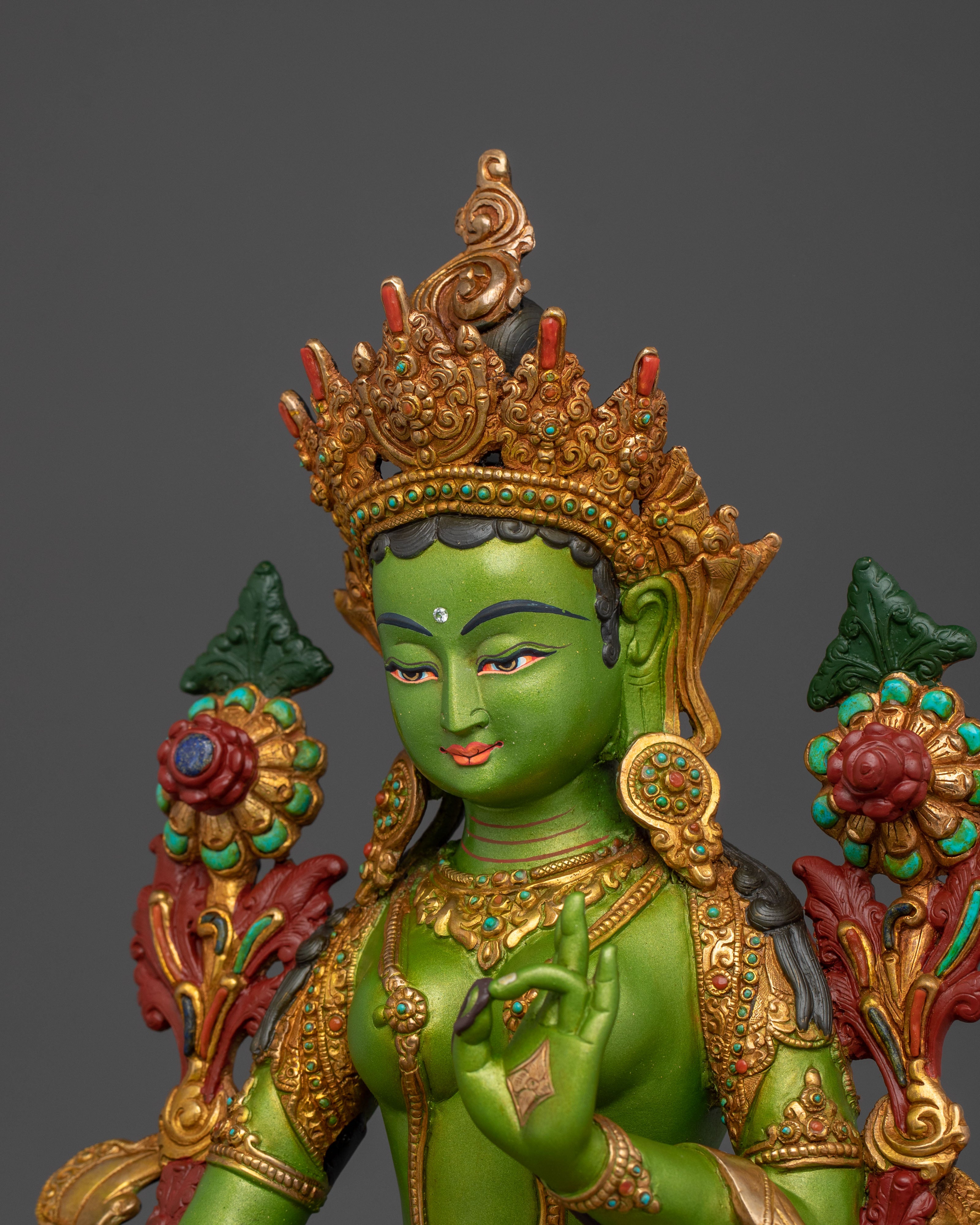 Handcrafted Green Tara Statue for Decor | Tibetan Goddess Figurine