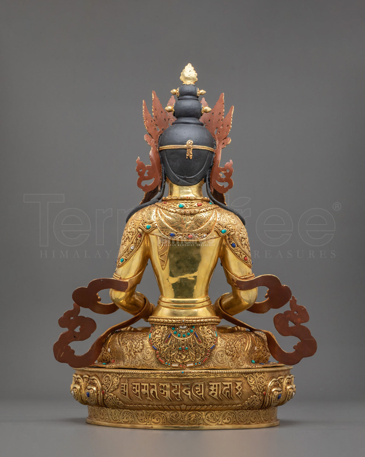 Amitayus Sculpture | Gemstones Adorned Copper Figurine