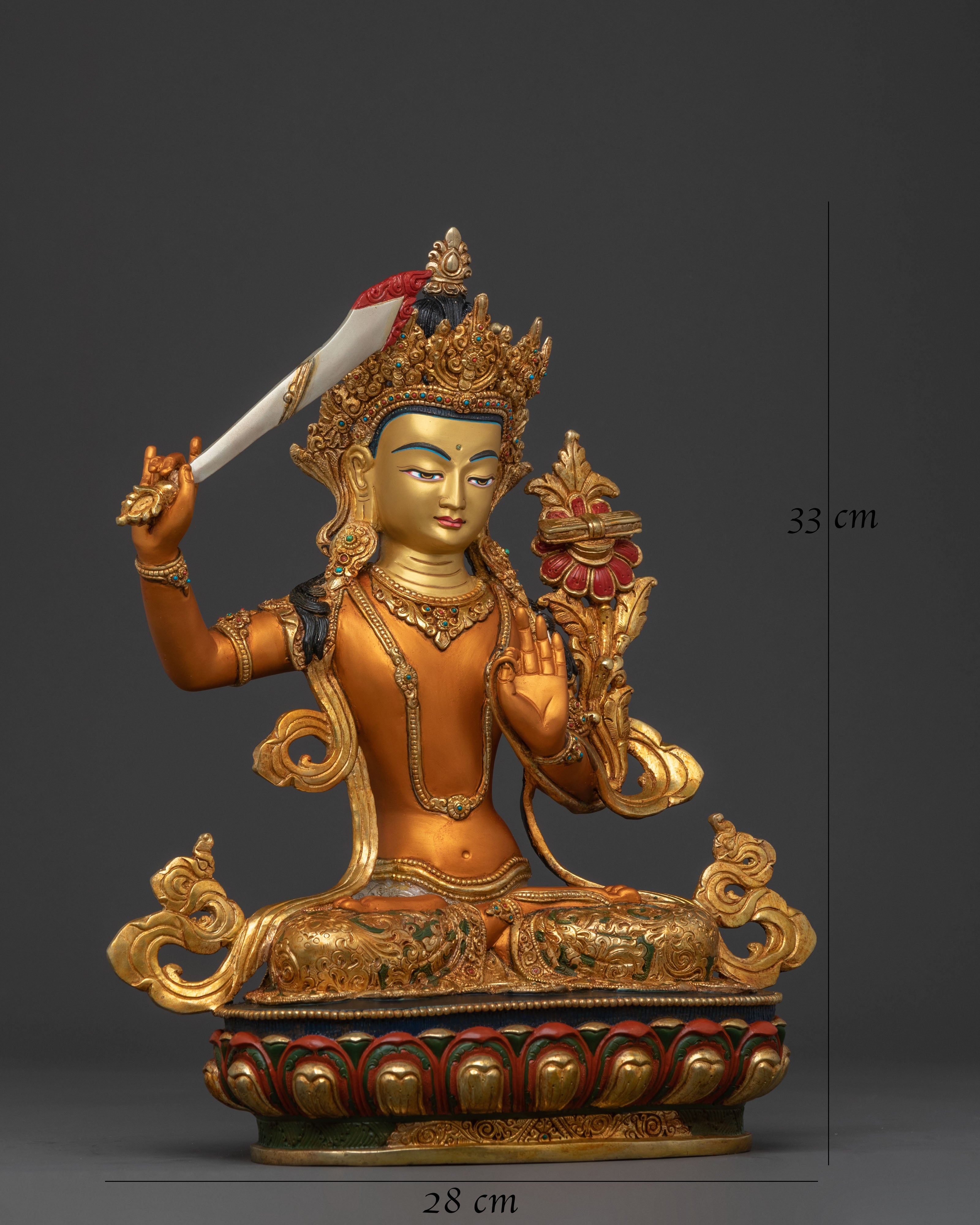 Manjushri Wisdom Statue | 24K Gold Gilded Figure