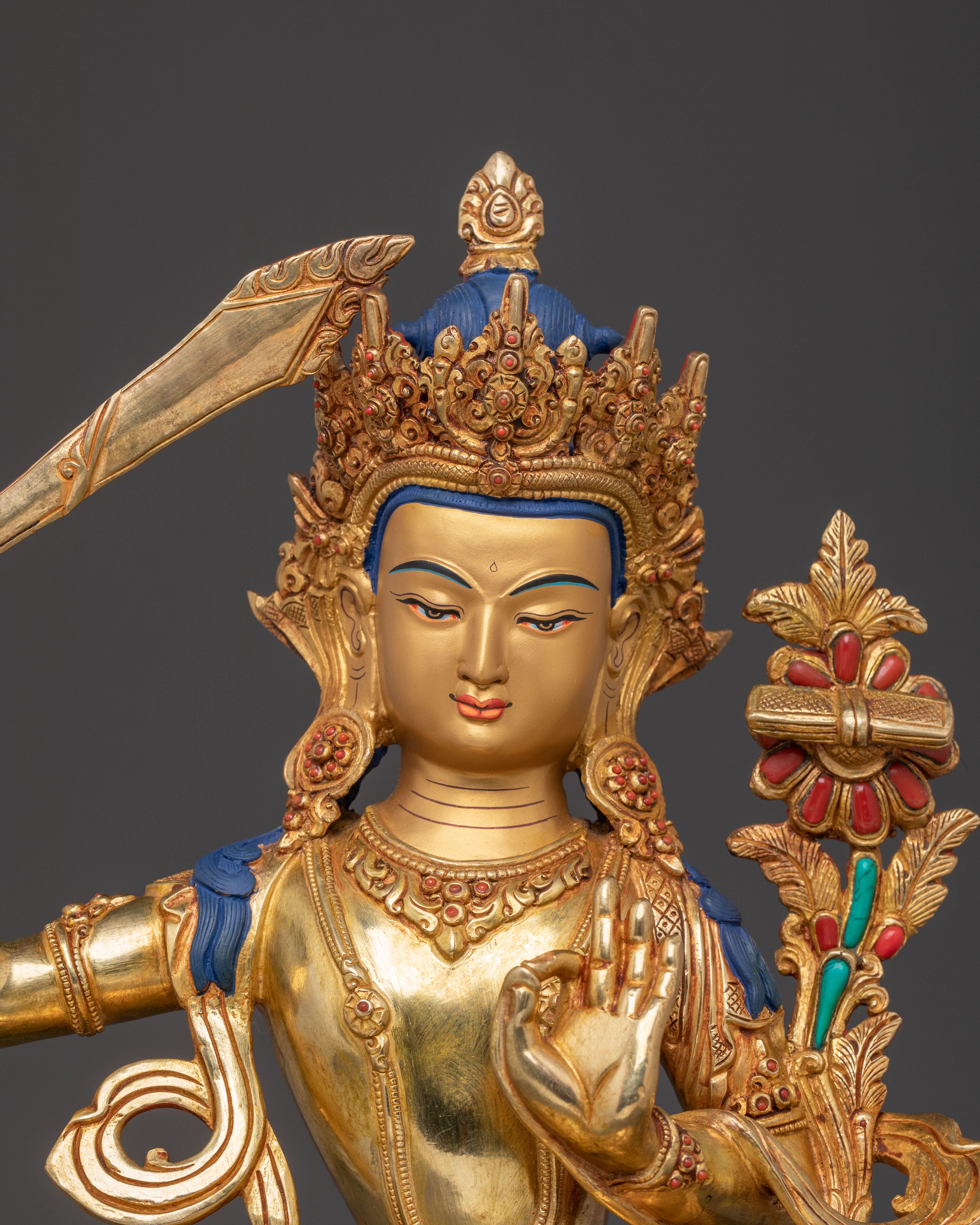 Exquisite Wisdom and Intellect Bodhisattva Manjushri Statue – Crystal & 24K Gold Statue