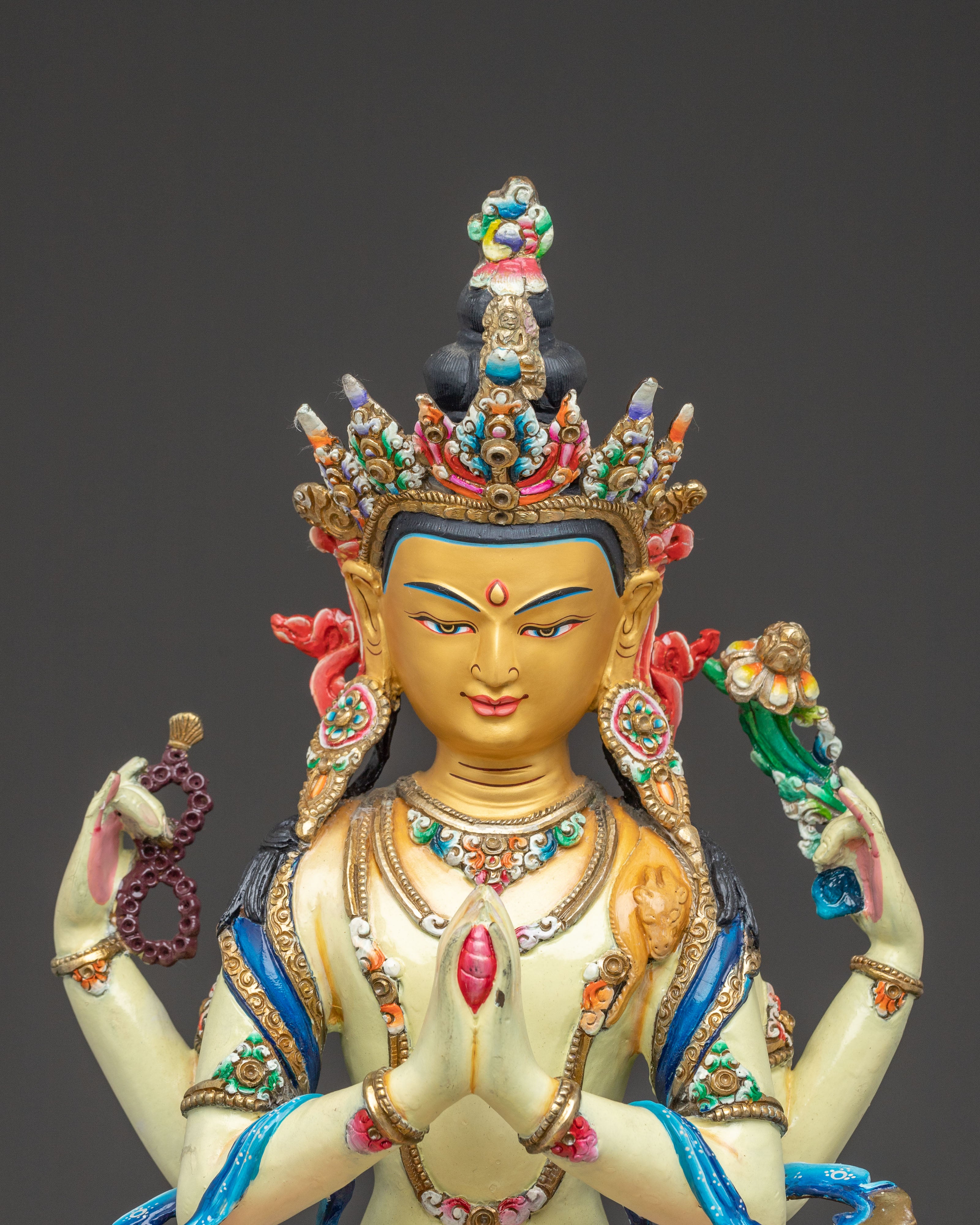 Chenrezig Guardian of Mercy Statue | Hand-Gilded Copper