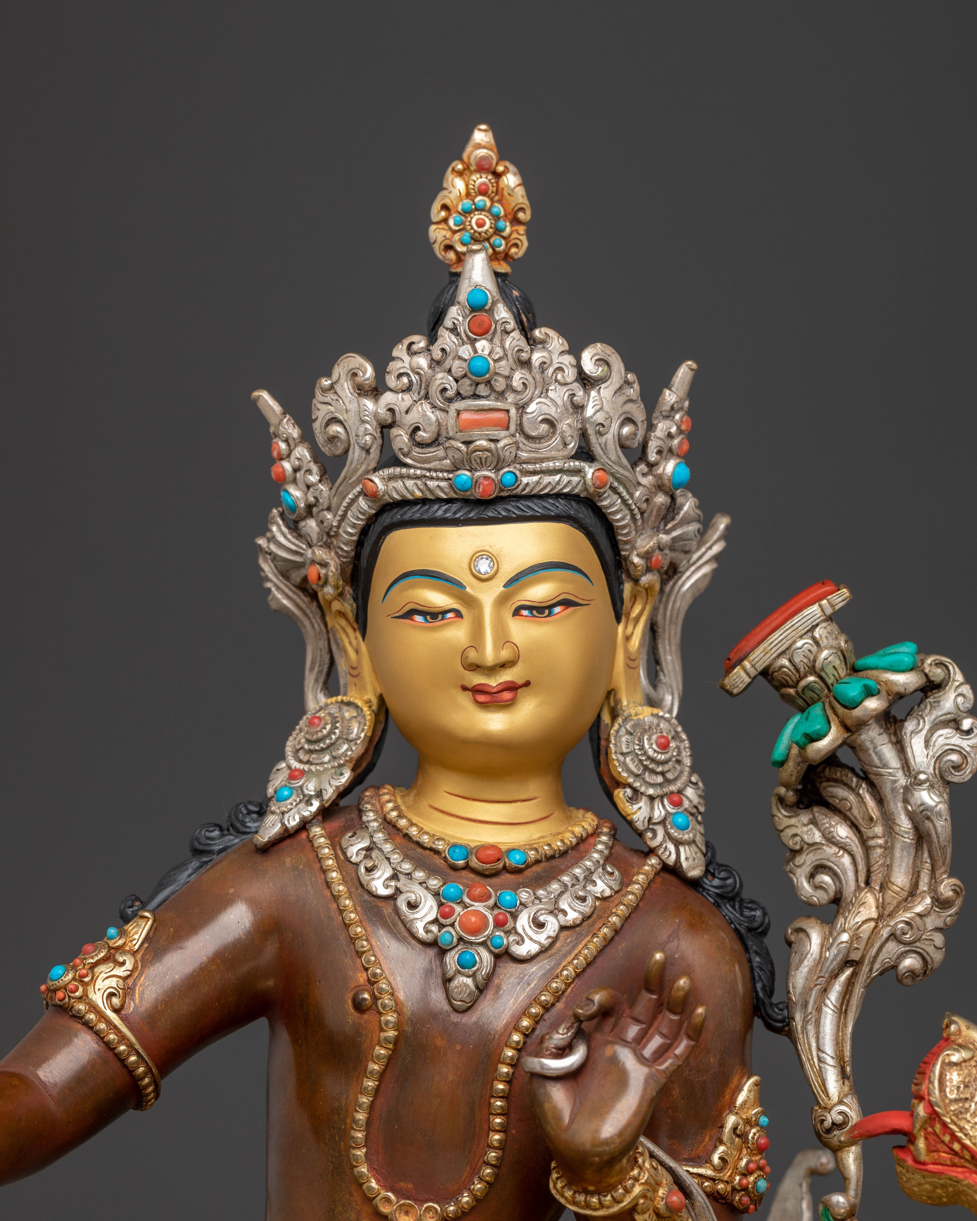 Handcrafted Simhanada Manjushri Sacred Statue
