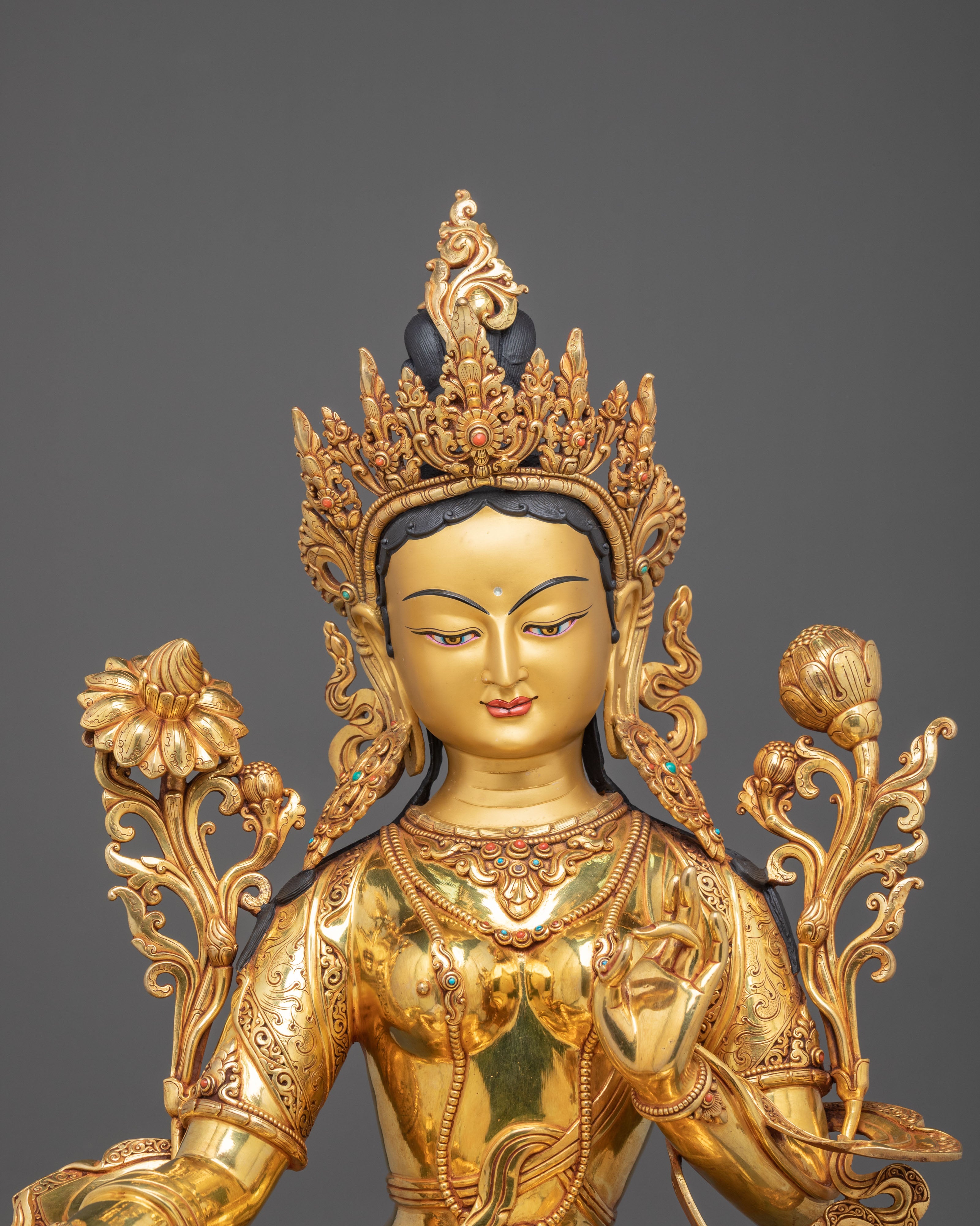 Mother Green Tara Statue | Copper Figurine for Altars