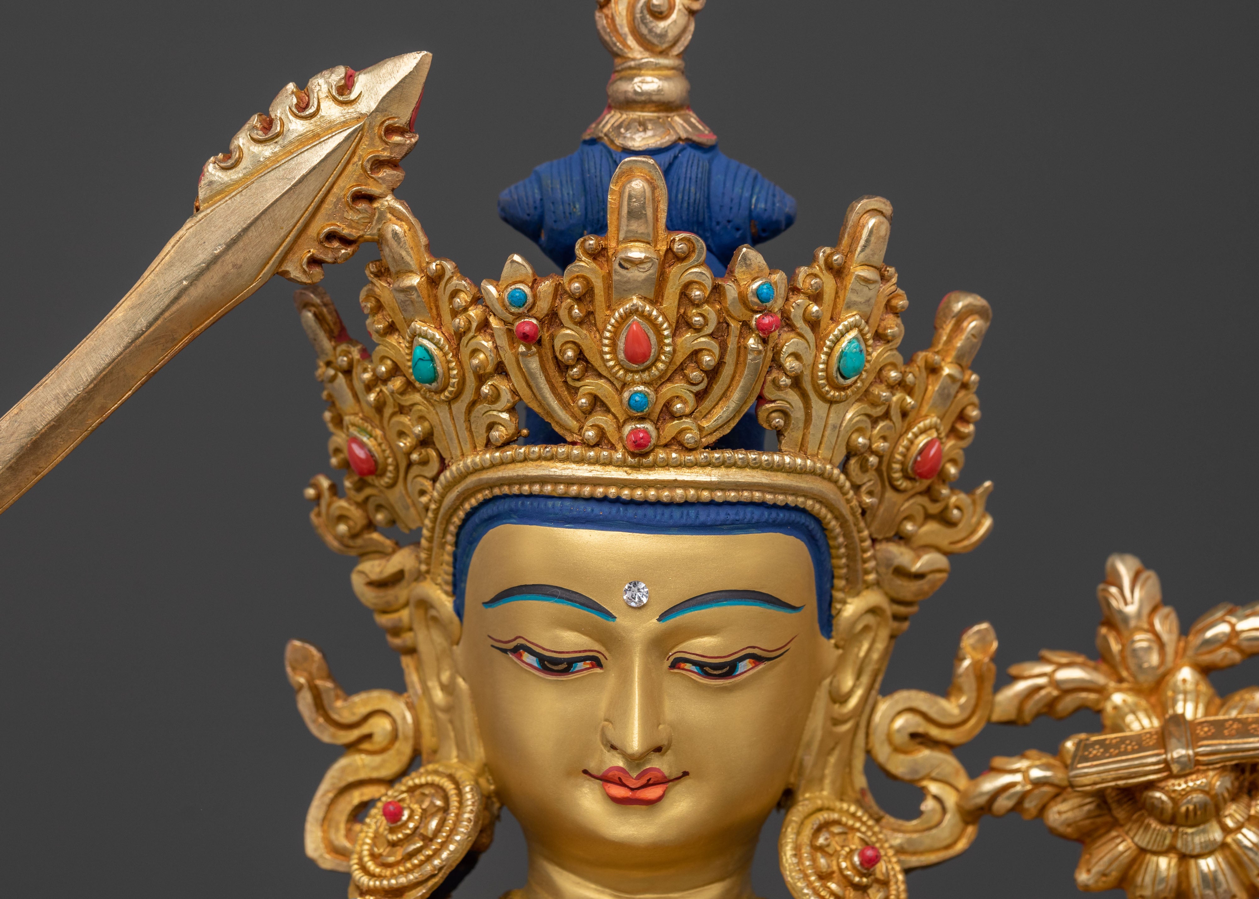 Handmade 24K Gold Gilded Manjushri Statue