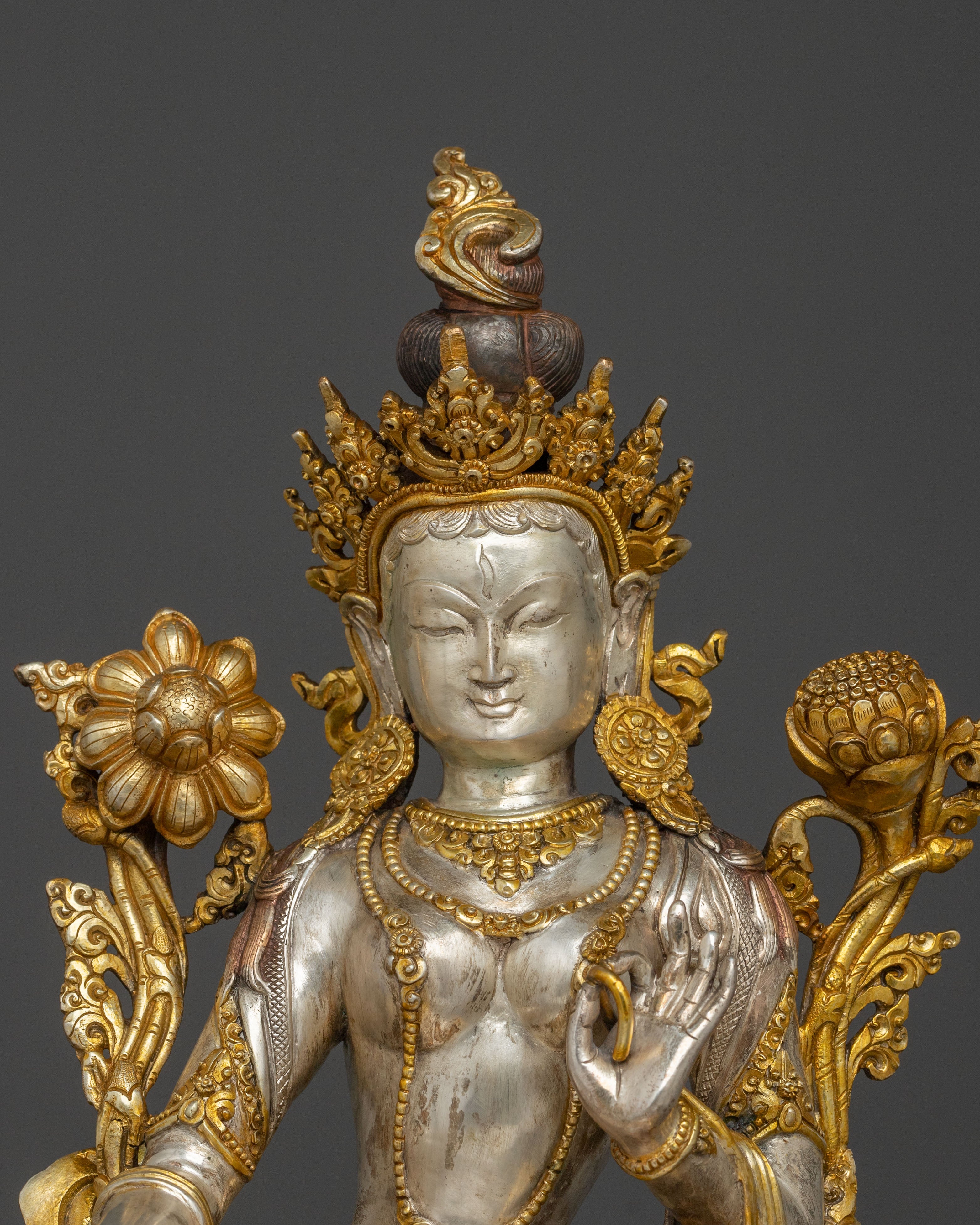 Green Tara Silver Plated Statue | Goddess of Compassion
