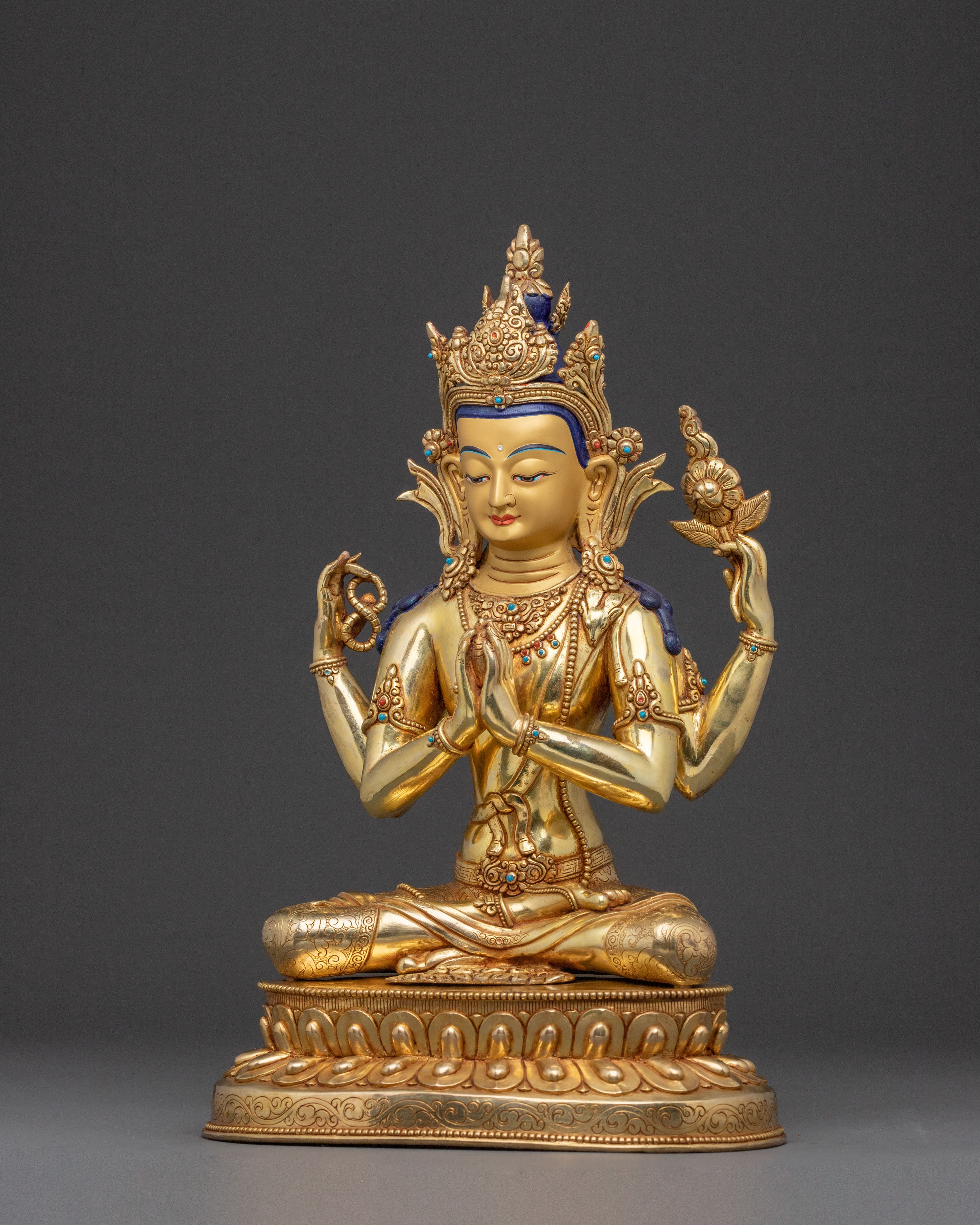 Handcrafted Divine Chenrezig Sculpture | Tibetan Sacred Sculpture