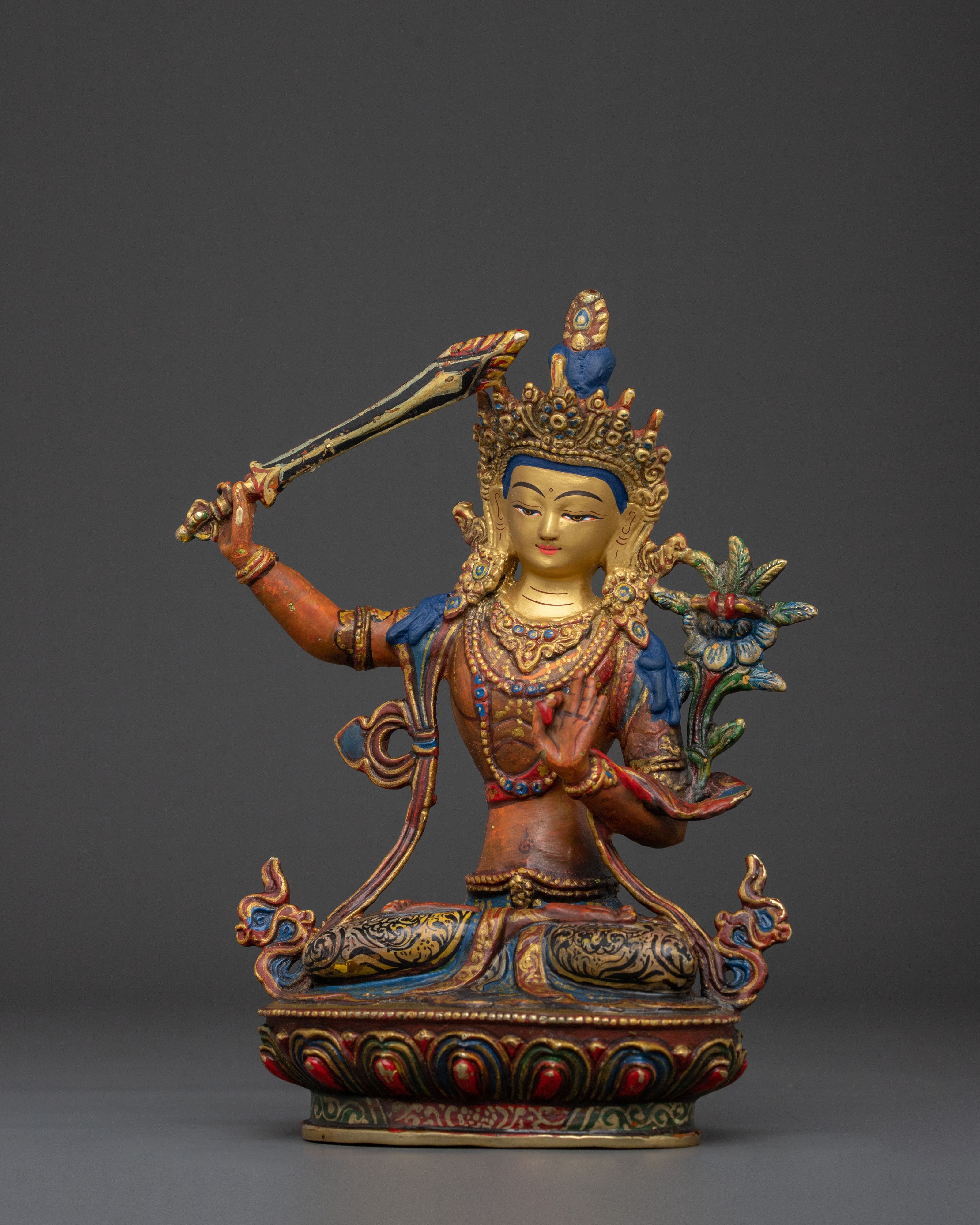 Manjushri 24K Gold Gilded Statue | Home Decor