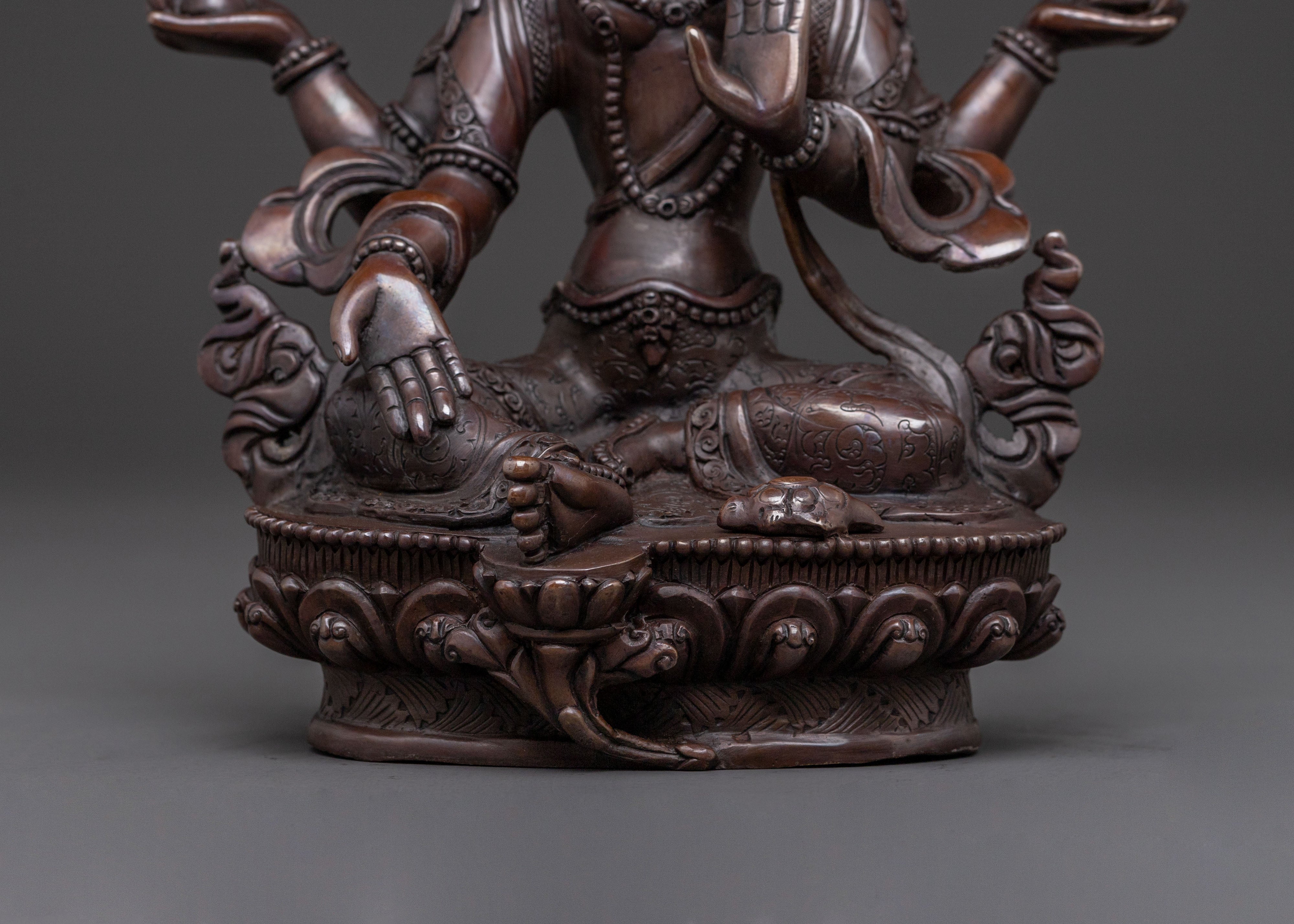 Traditional Sacred Statue of Goddess Laxmi: Oxidized Copper Art