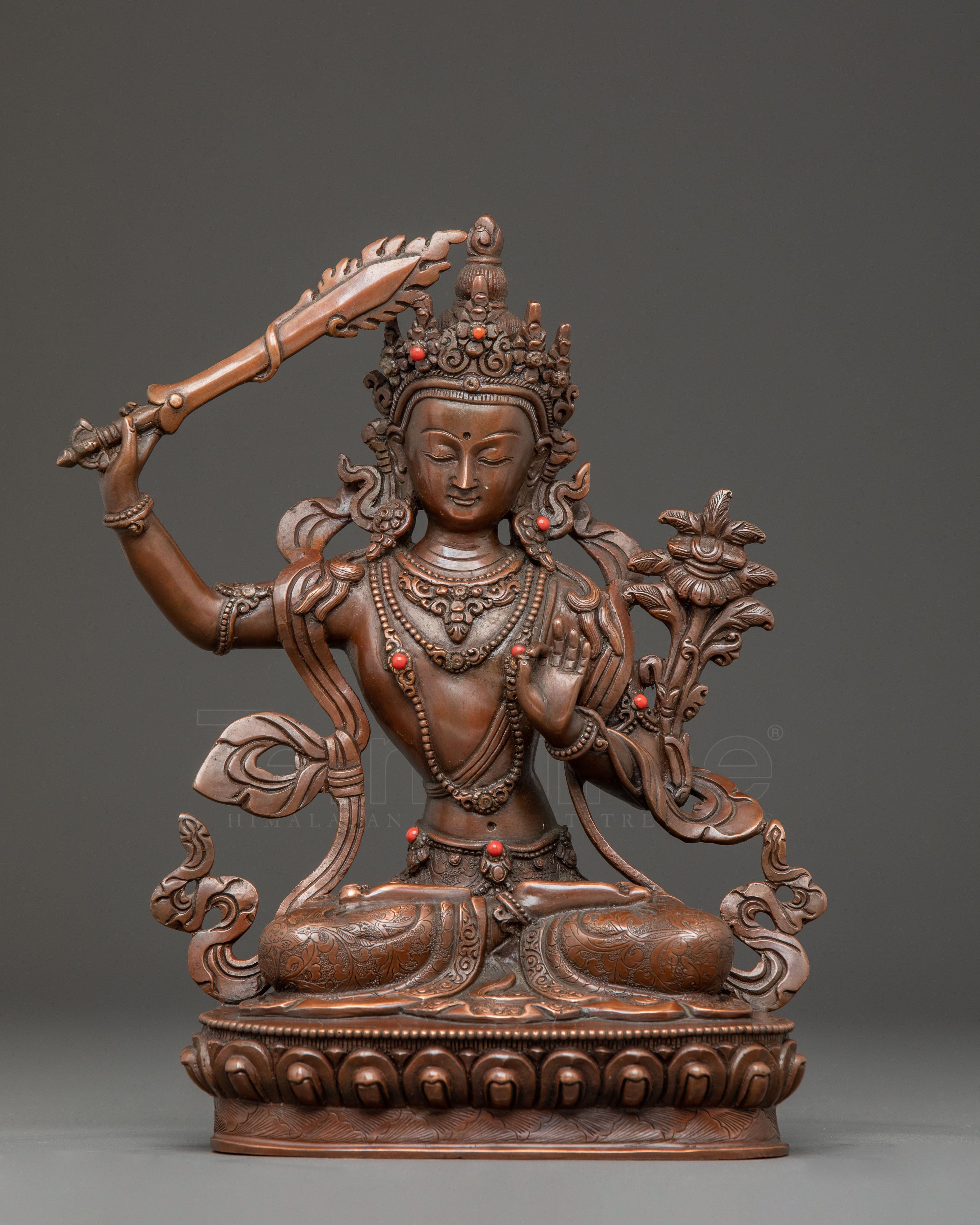 Handmade Copper Figurine of Manjushri | Meditation & Wisdom Decor