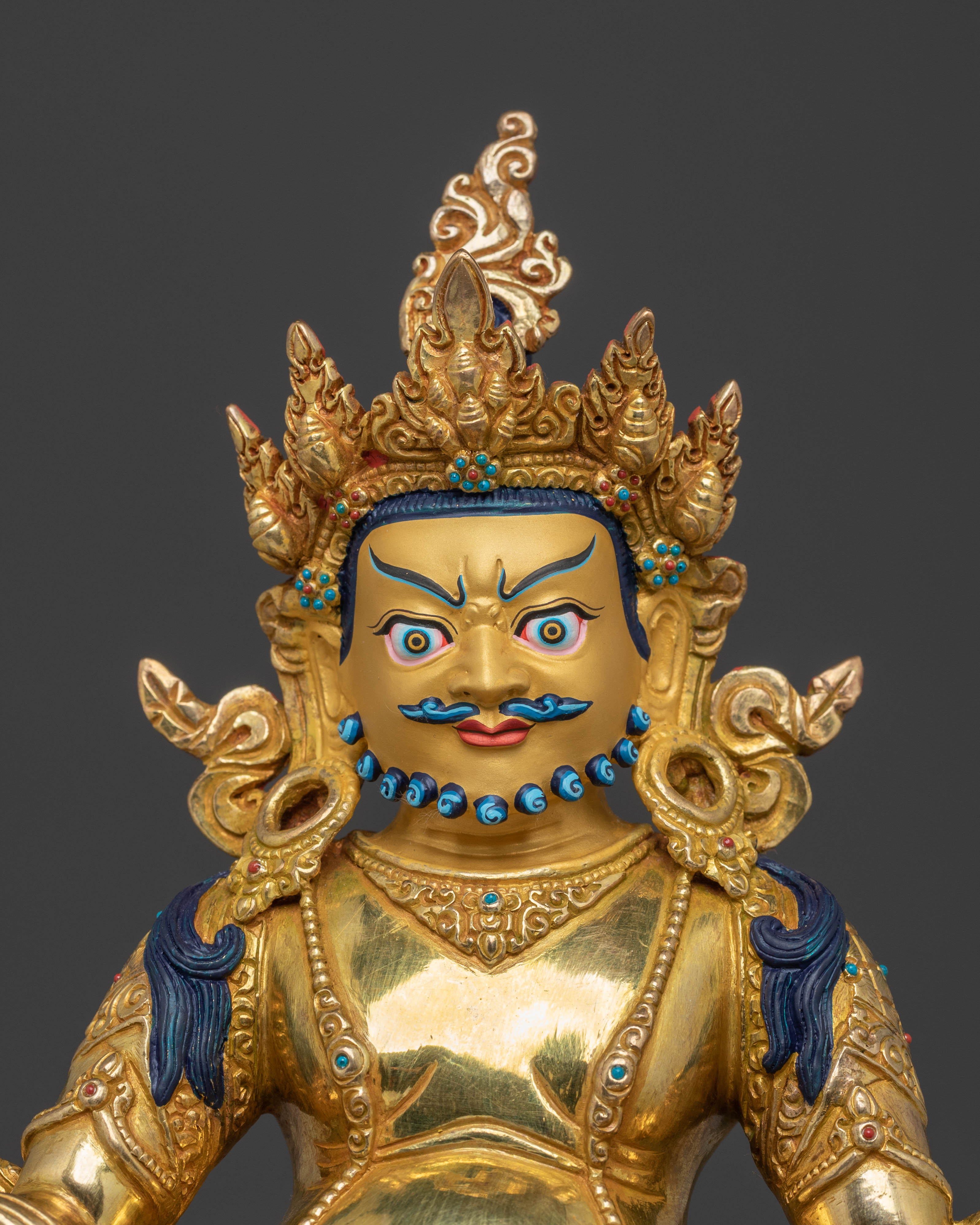 Majestic 24K Gold Gilded Sculpture of Dzambhala on Throne