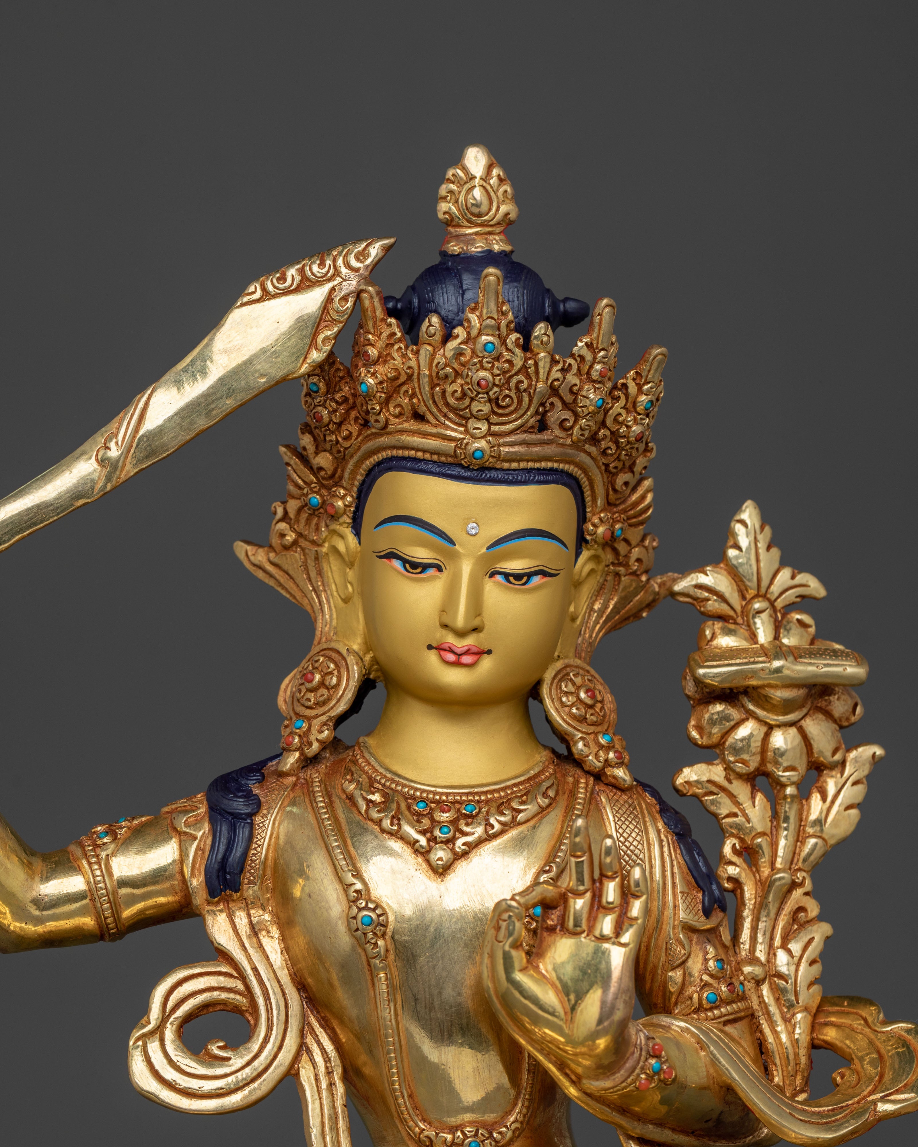 Flaming Sword of Wisdom Manjushri Statue | 24K Gold Gilded