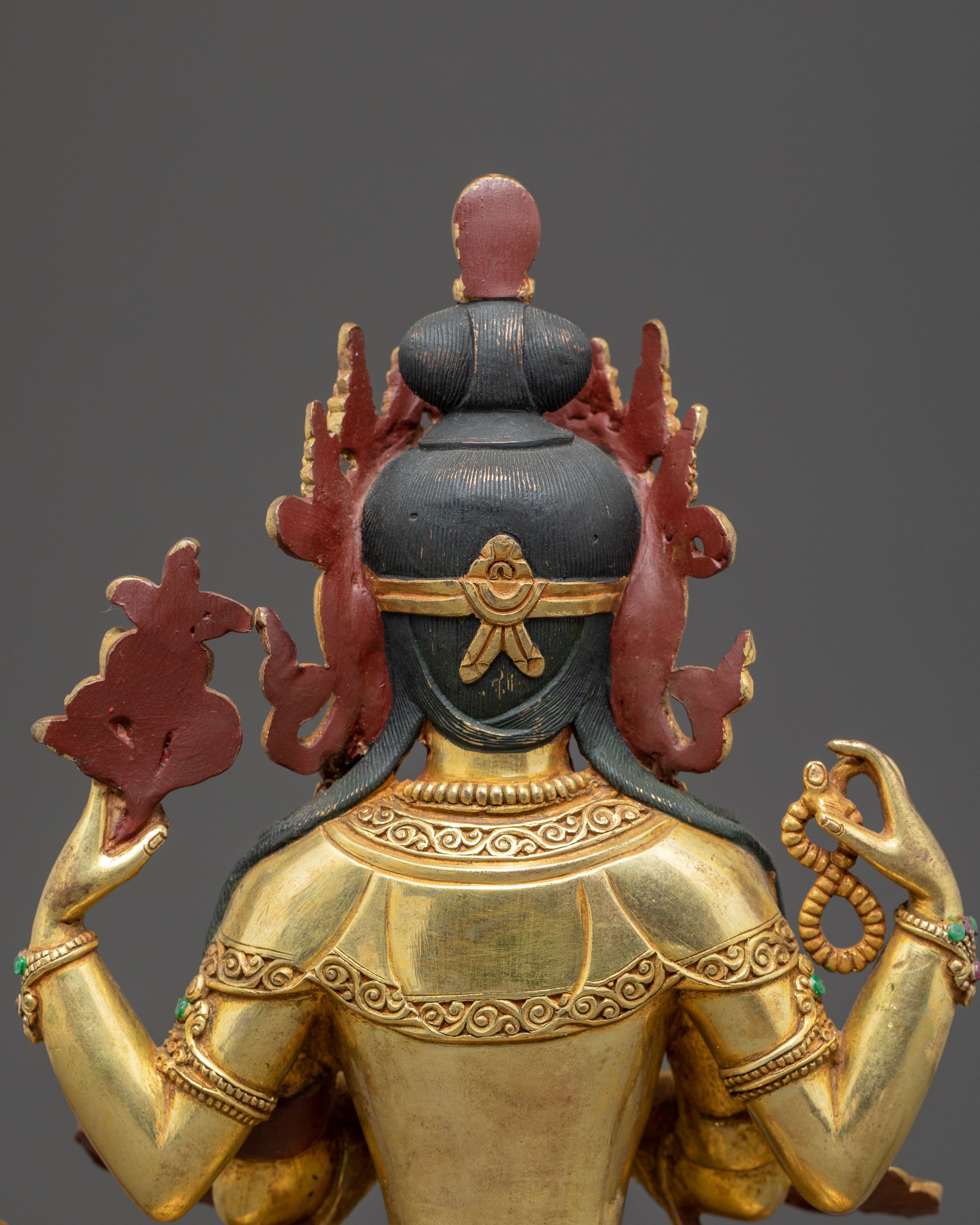 Handmade Chenrezig Copper Body Statue | Tibetan Deity of Compassion