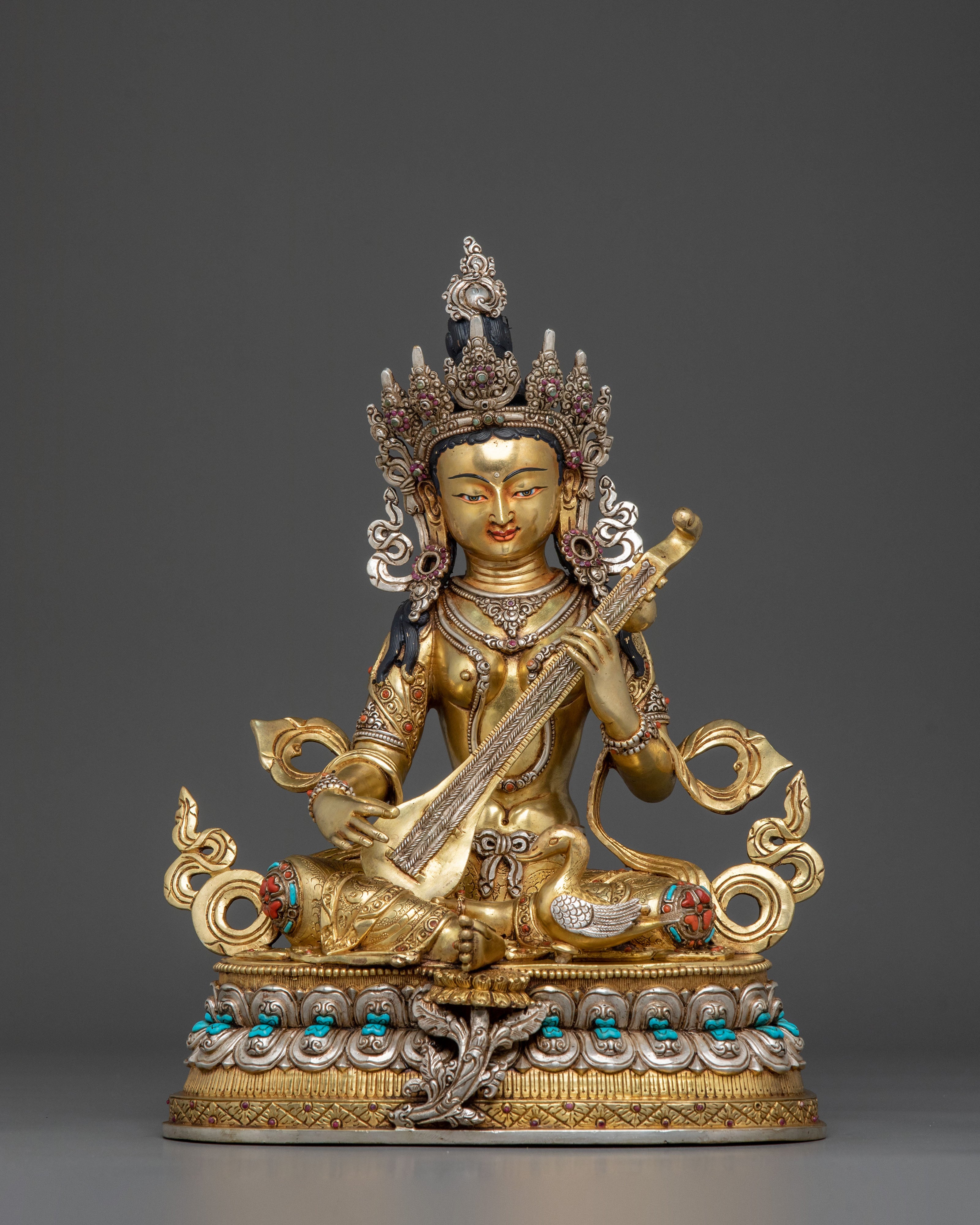 Saraswati Statue | 24K Gold Gilded Goddess of Wisdom