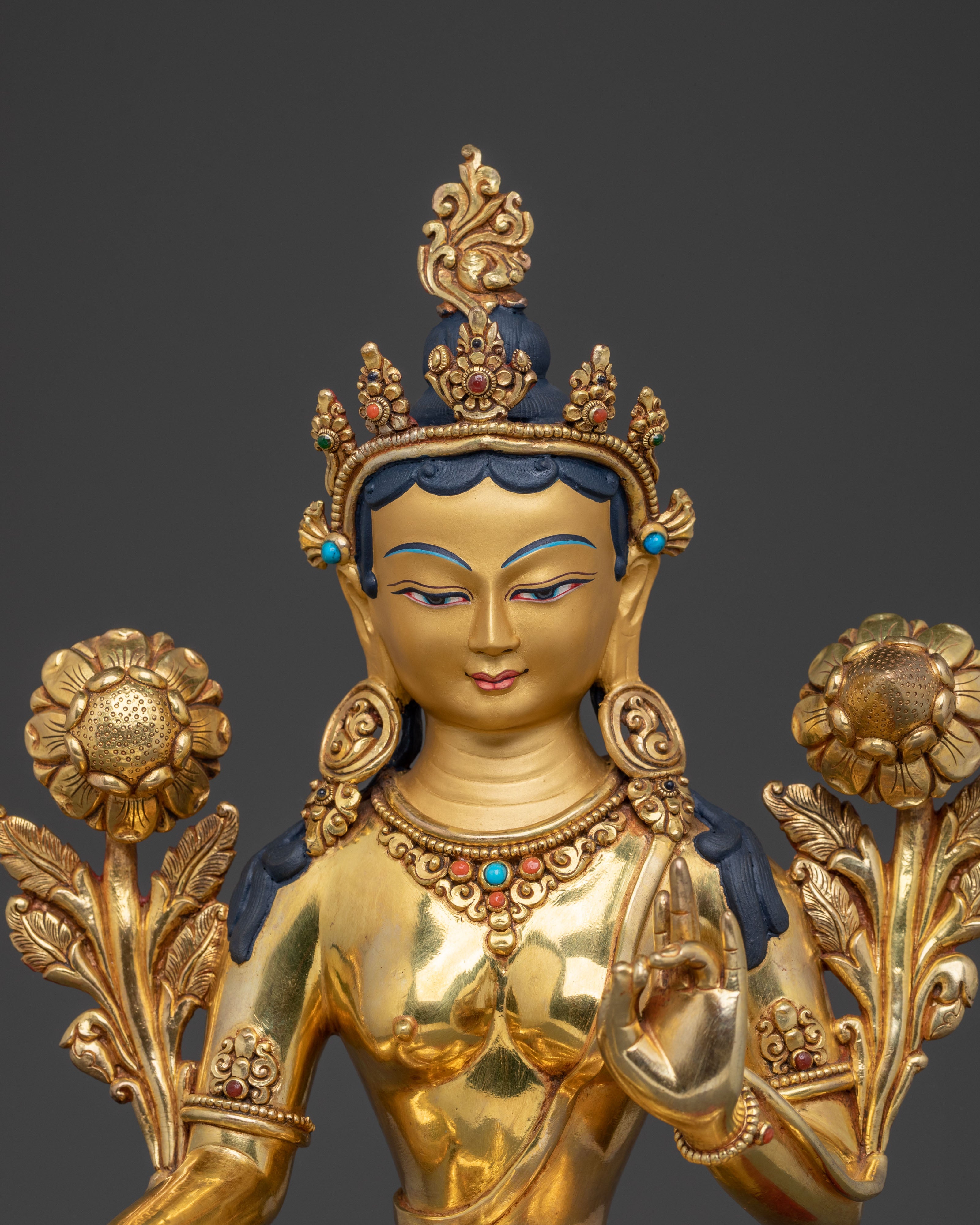Green Tara 24K Gold Gilded Statue | Home Decor