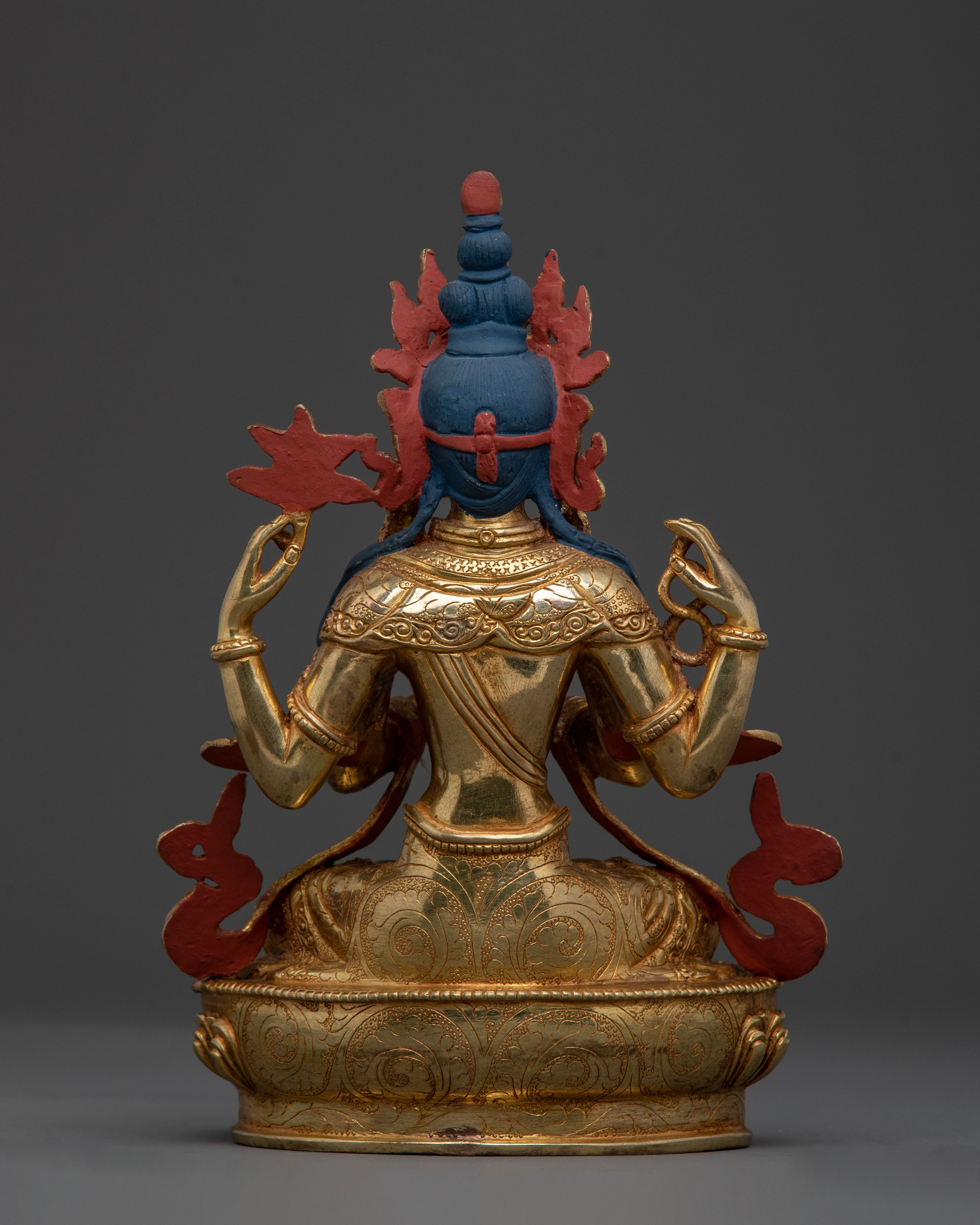 Radiant Bodhisattva Chenrezig Statue: 24K Gold Gilded
