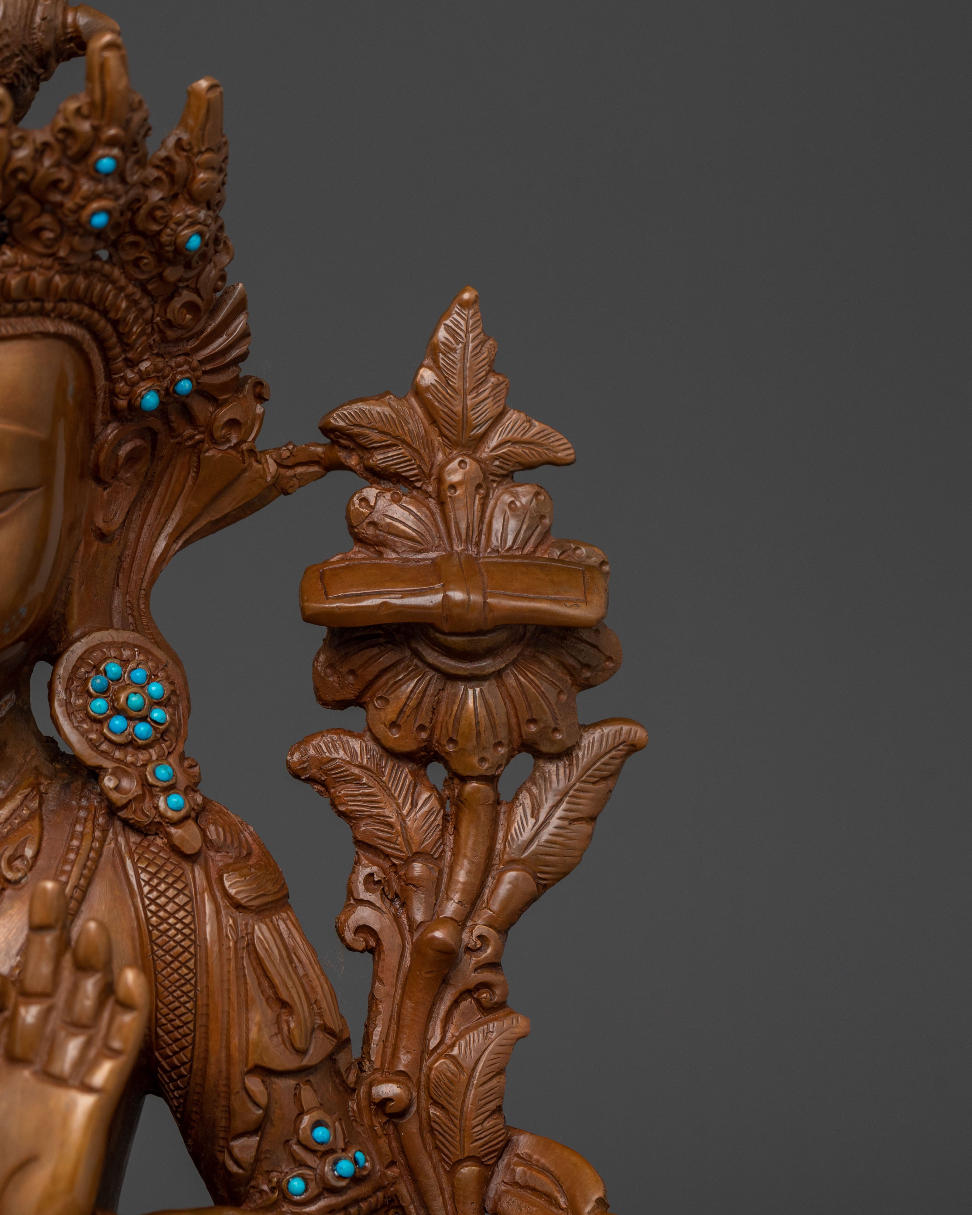 Handmade Manjushri Statue: Oxidized Copper Body