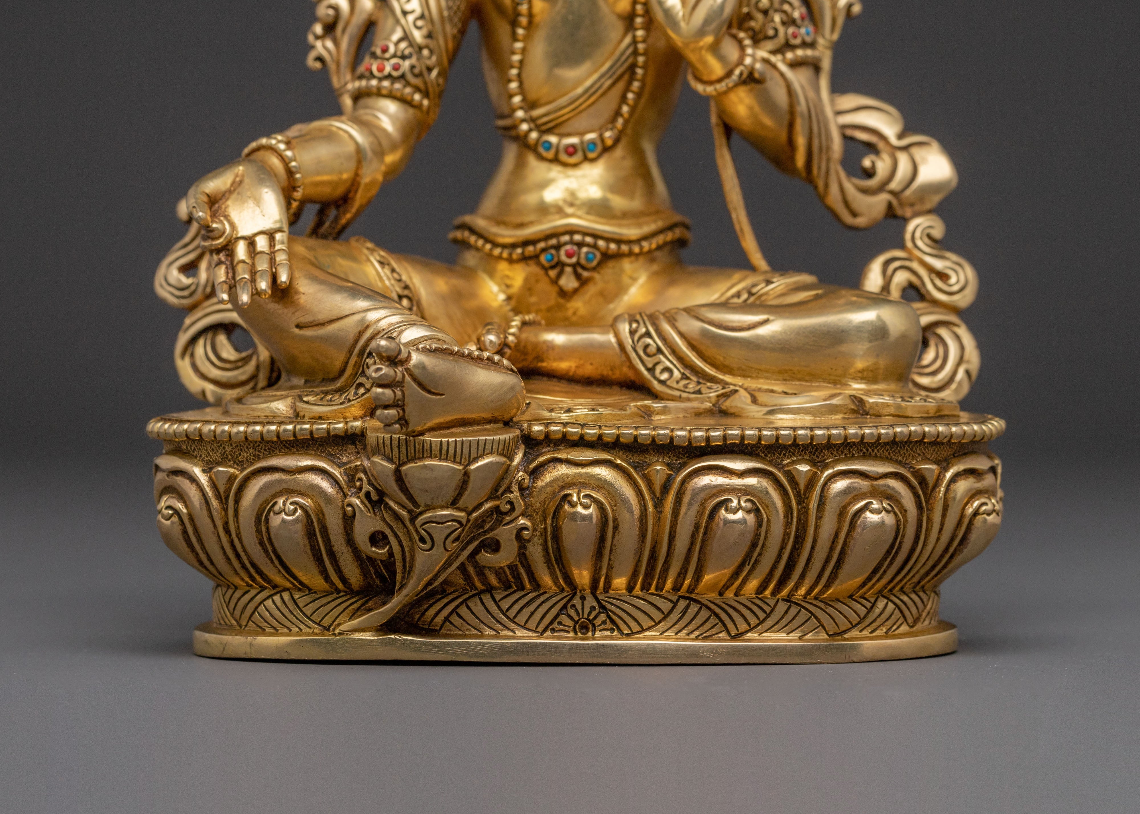 Serene Green Tara Sacred Statue – Gilded Copper Artwork