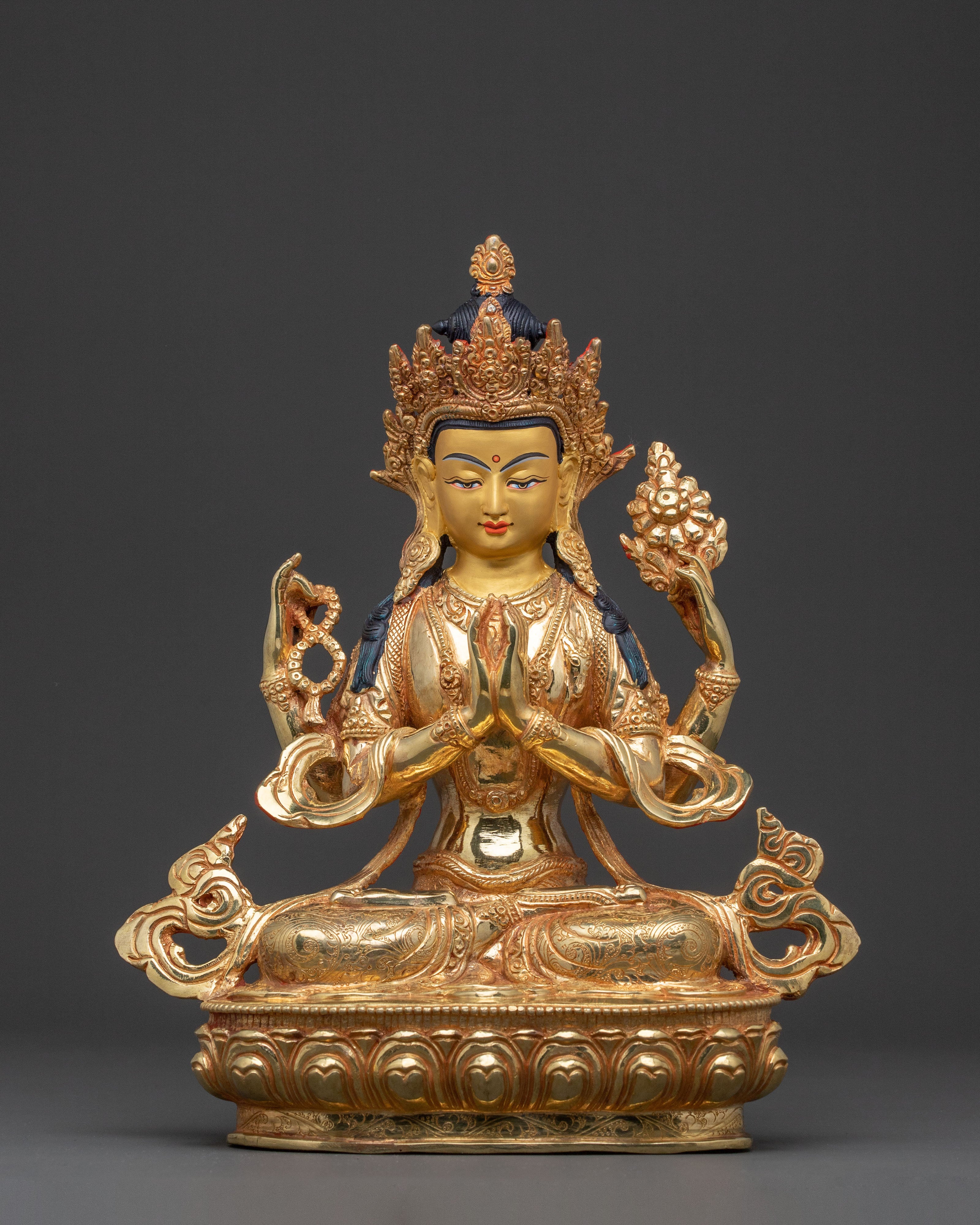 24k Gold Gilded Chenrezig Spiritual Statue – Divine Craftsmanship