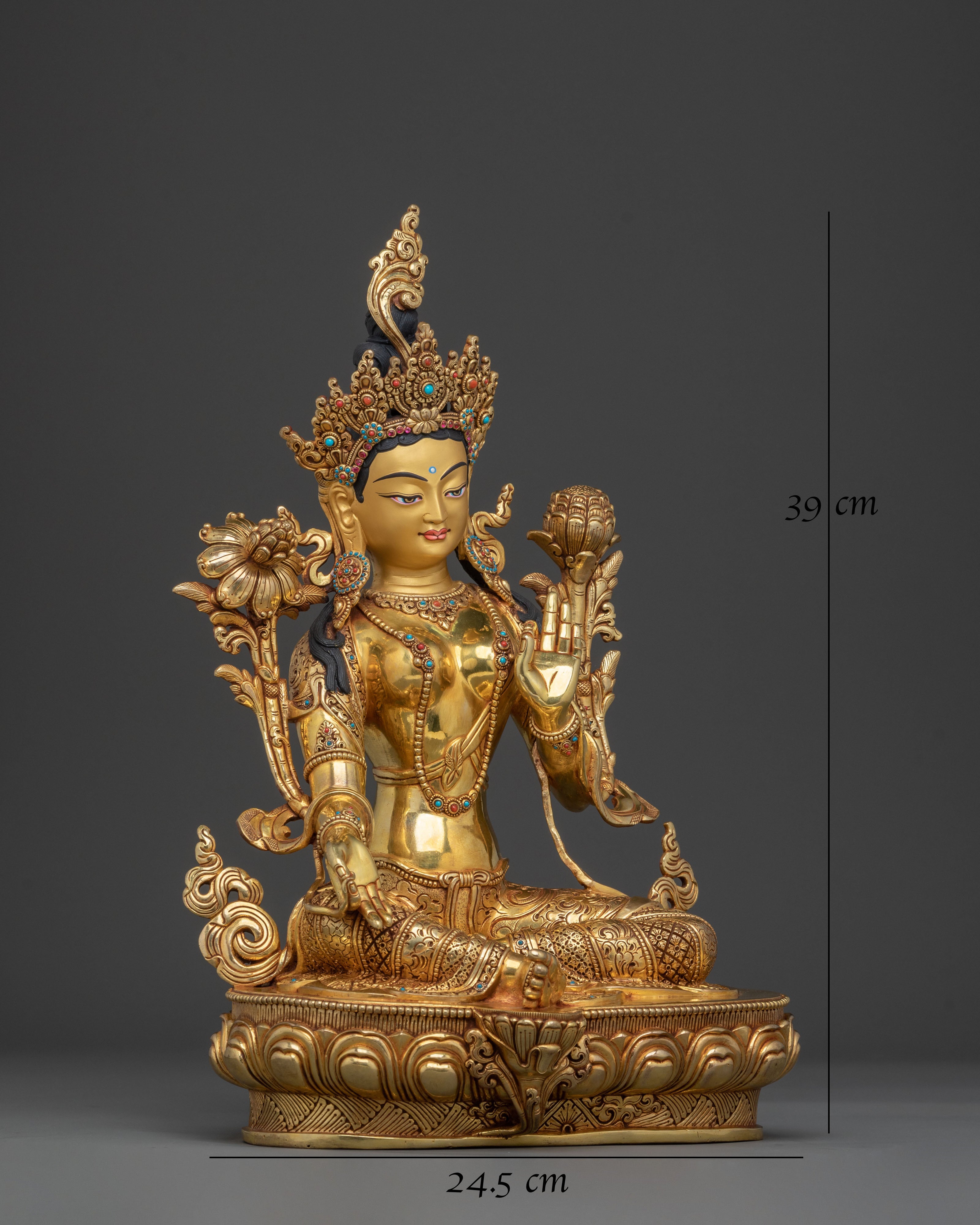Green Tara Statue | 24K Gold Gilded Figurine