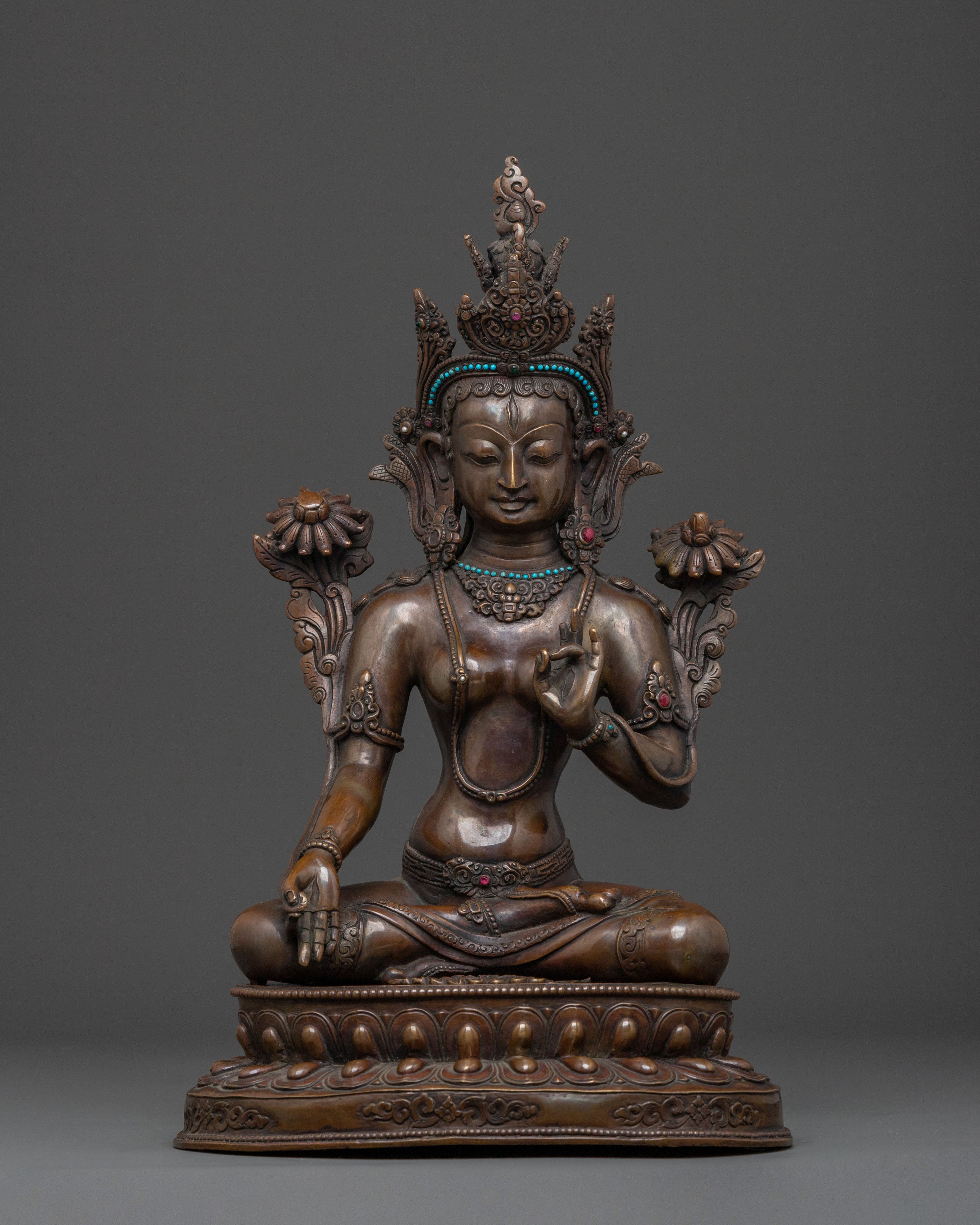 White Tara Oxidized Copper Statue