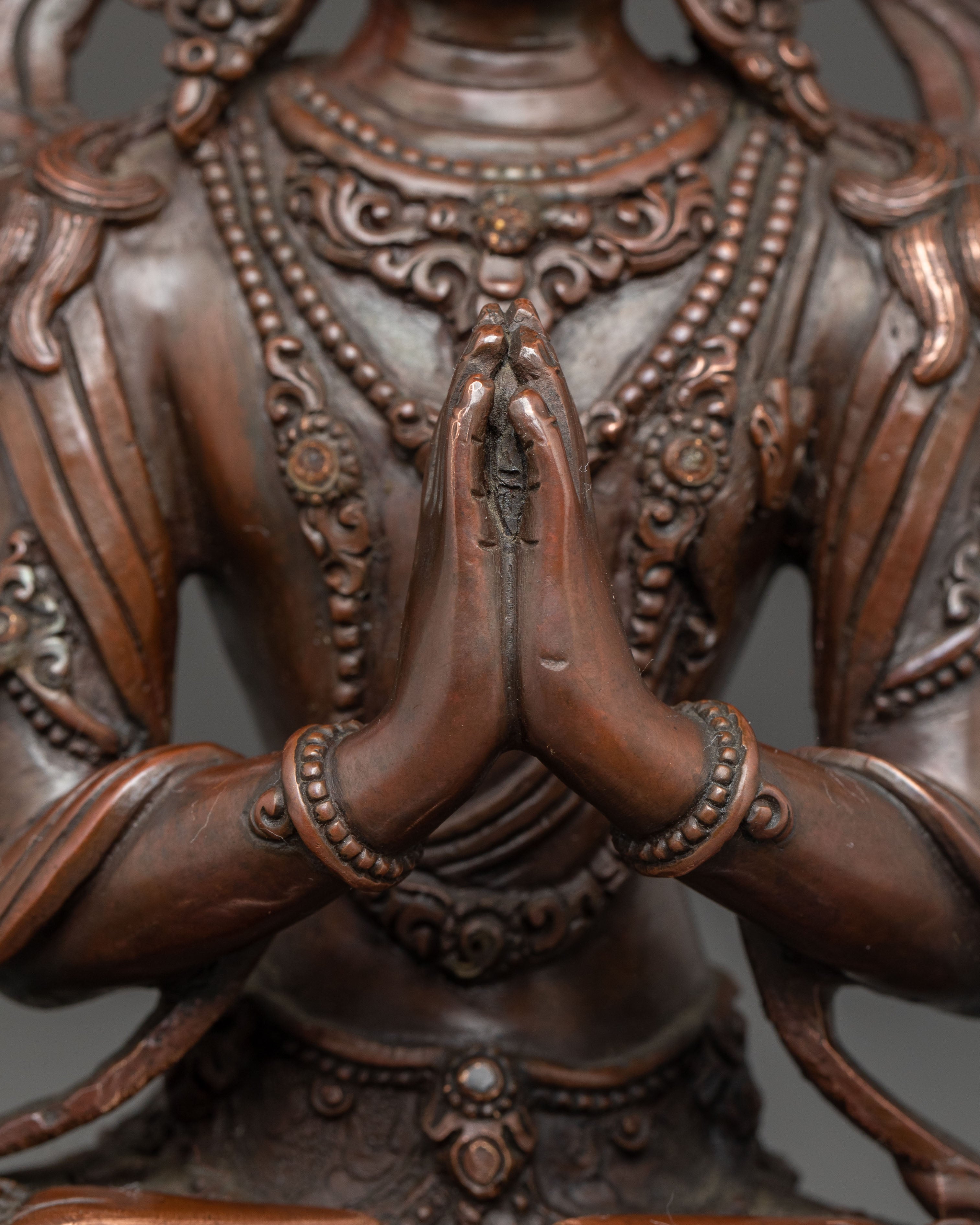 Handmade Copper Chenrezig Statue of Compassion | Avalokiteshvara Figurine