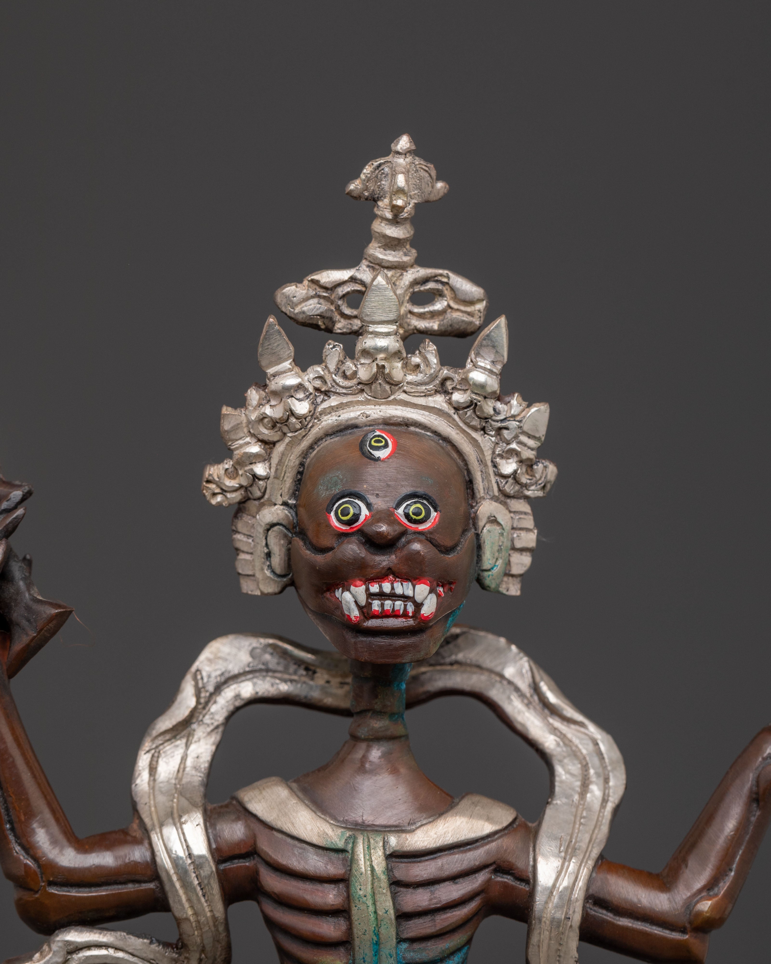 Chitipati Blessing Statue: Oxidized Copper & Silver Accents