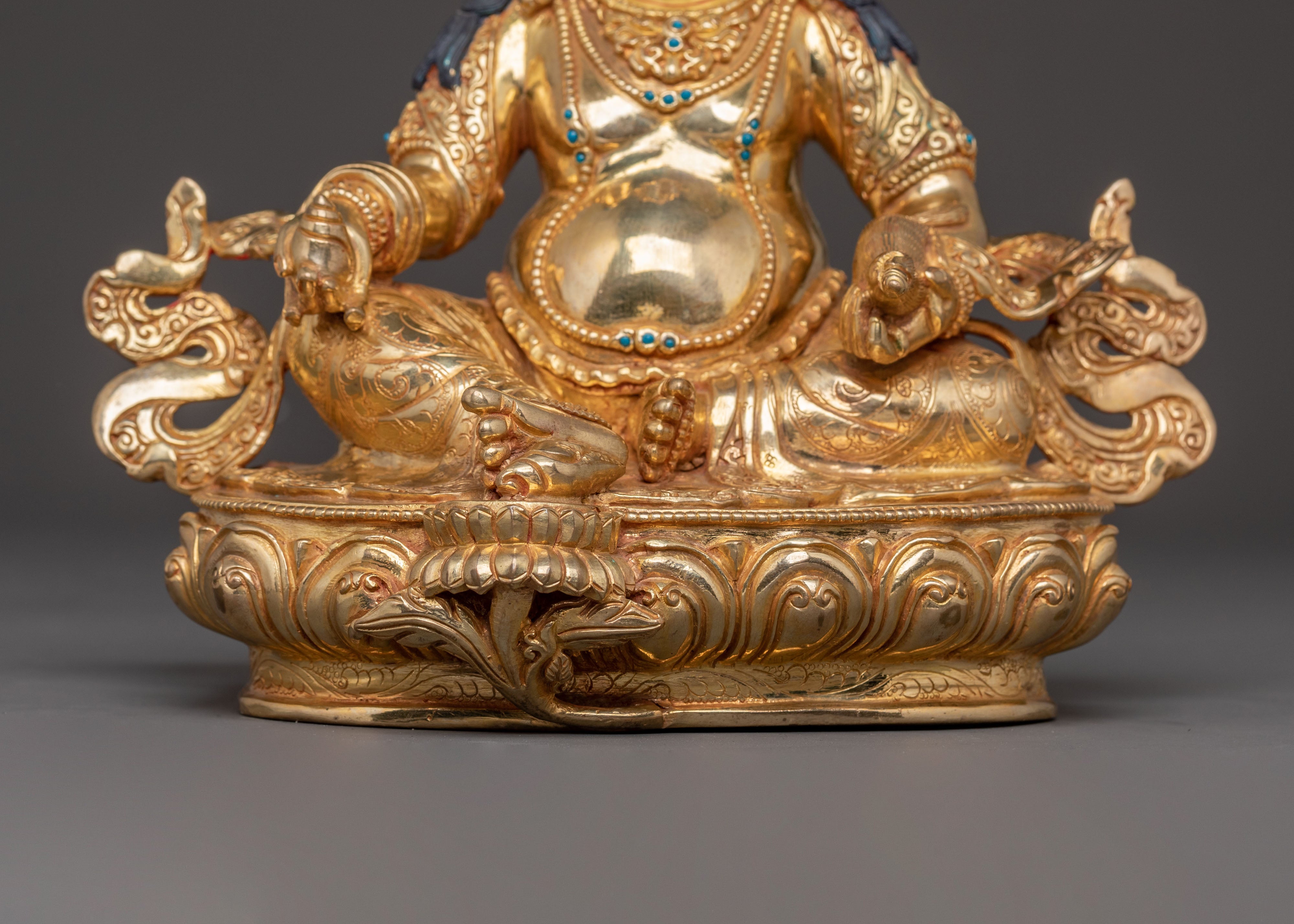 Handcrafted Dzambhala Sculpture: 24K Gold Gilded Statue