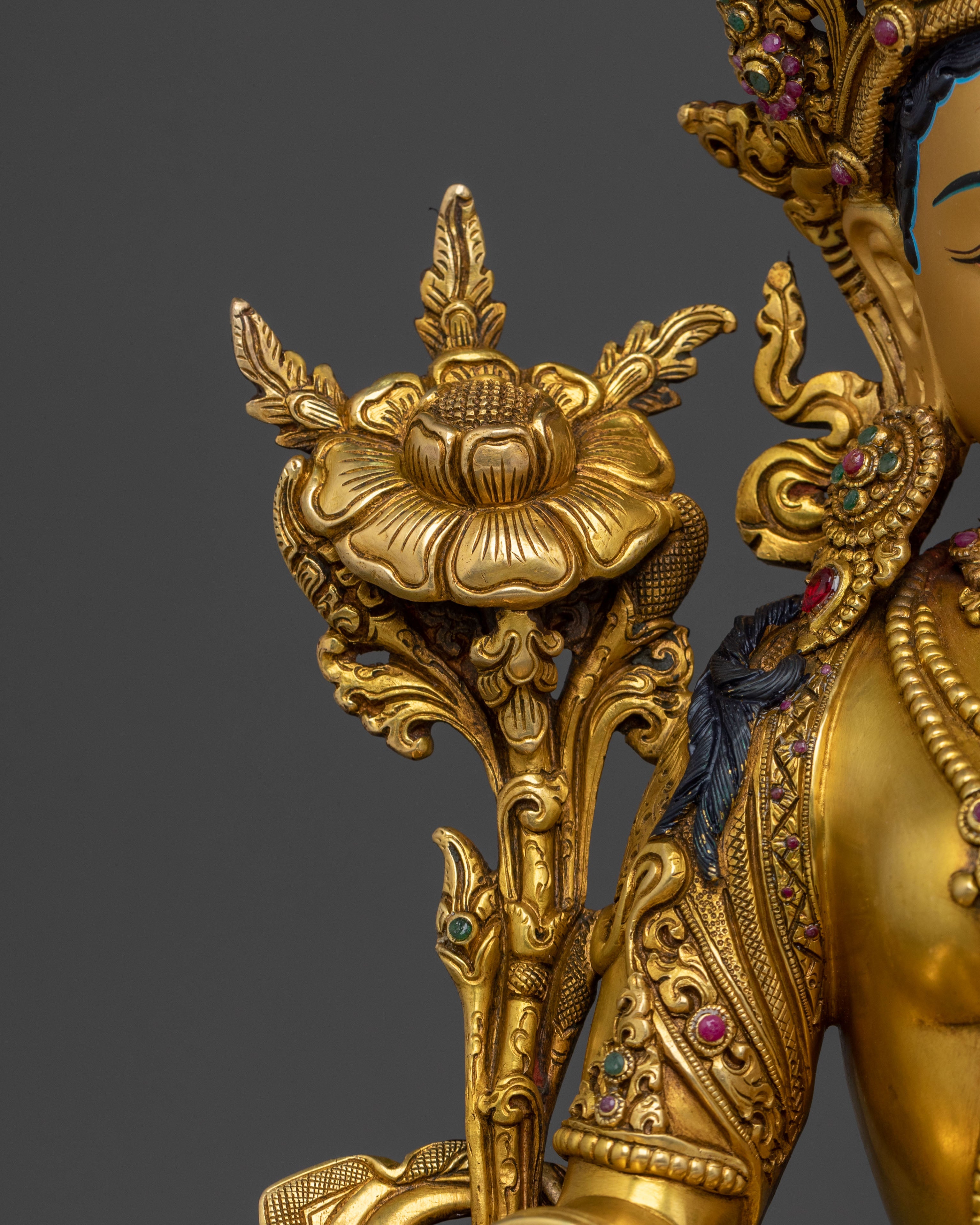 Green Tara 24K Gold Gilded Statue | Mother of all Buddhas