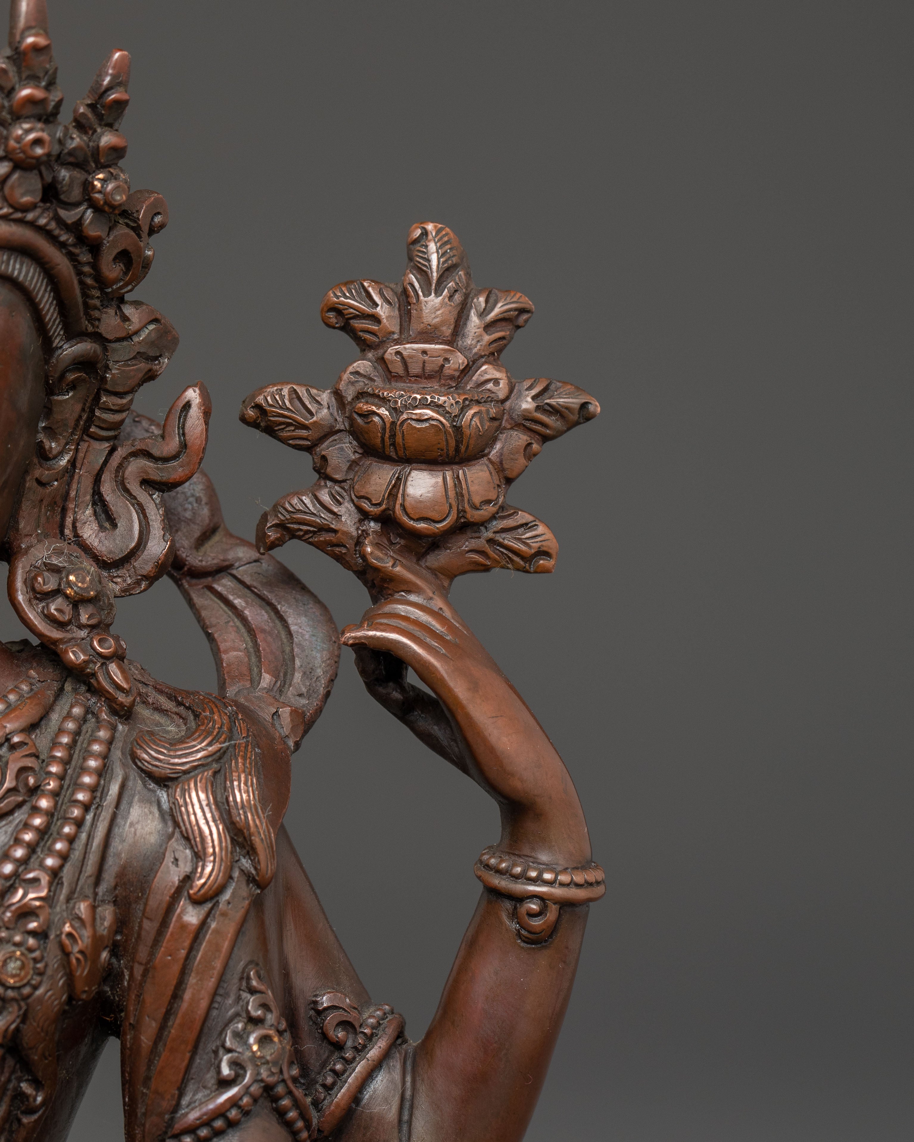 Handmade Copper Chenrezig Statue of Compassion | Avalokiteshvara Figurine