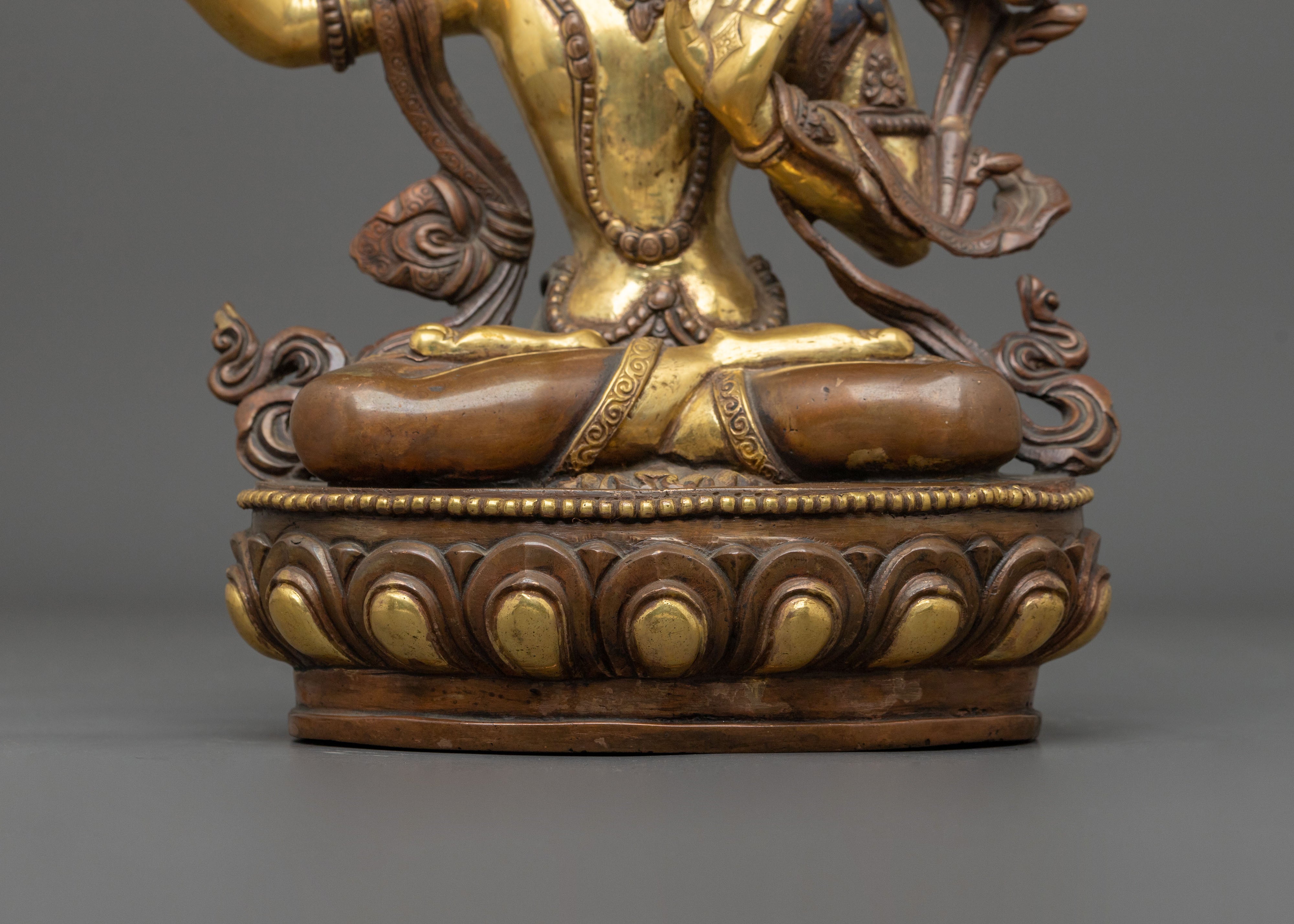 Manjushri Sacred Statue for Altar - 24K Gold Gilded