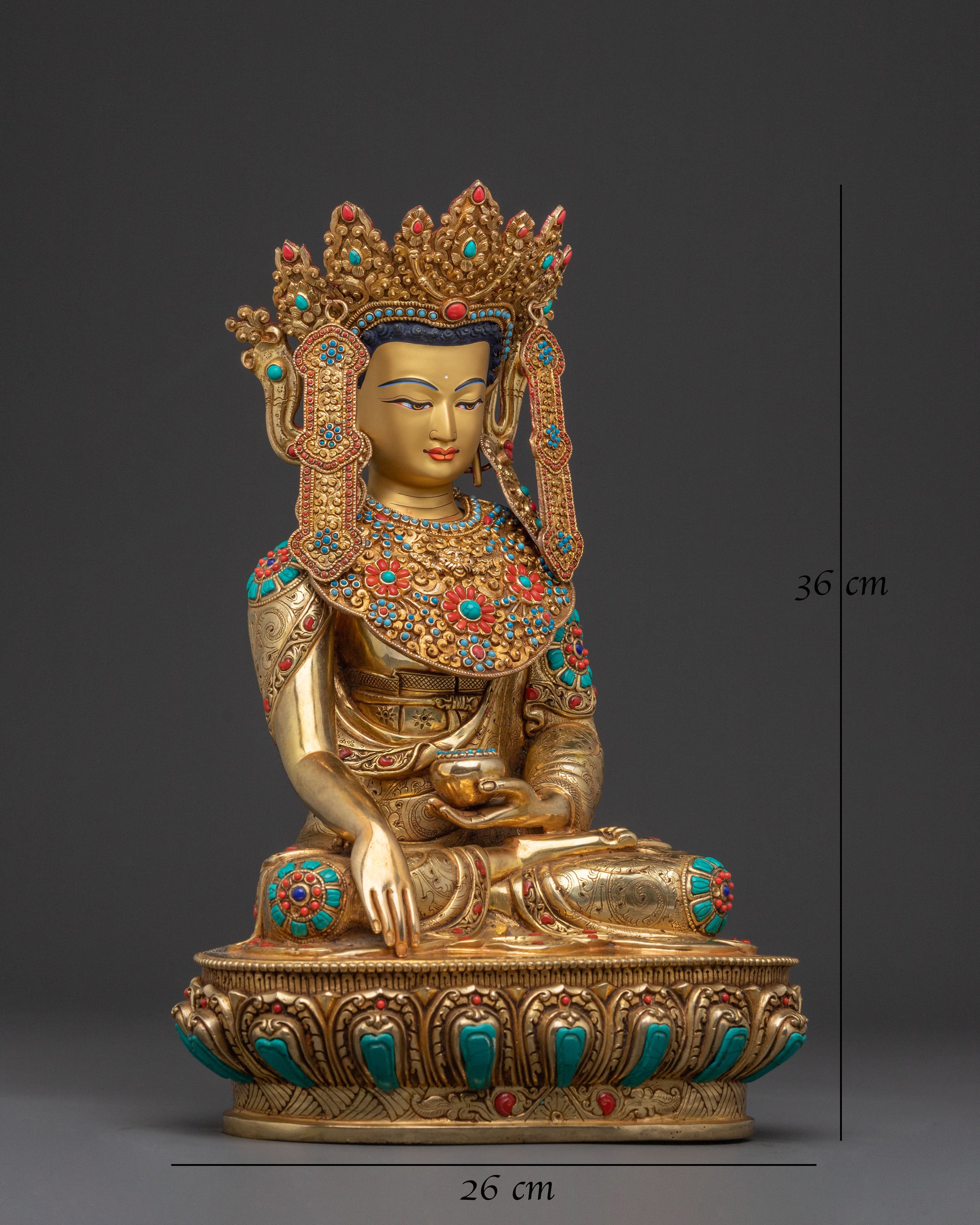 Shakyamuni Buddha Golden Statue with Crown – Himalayan Craft