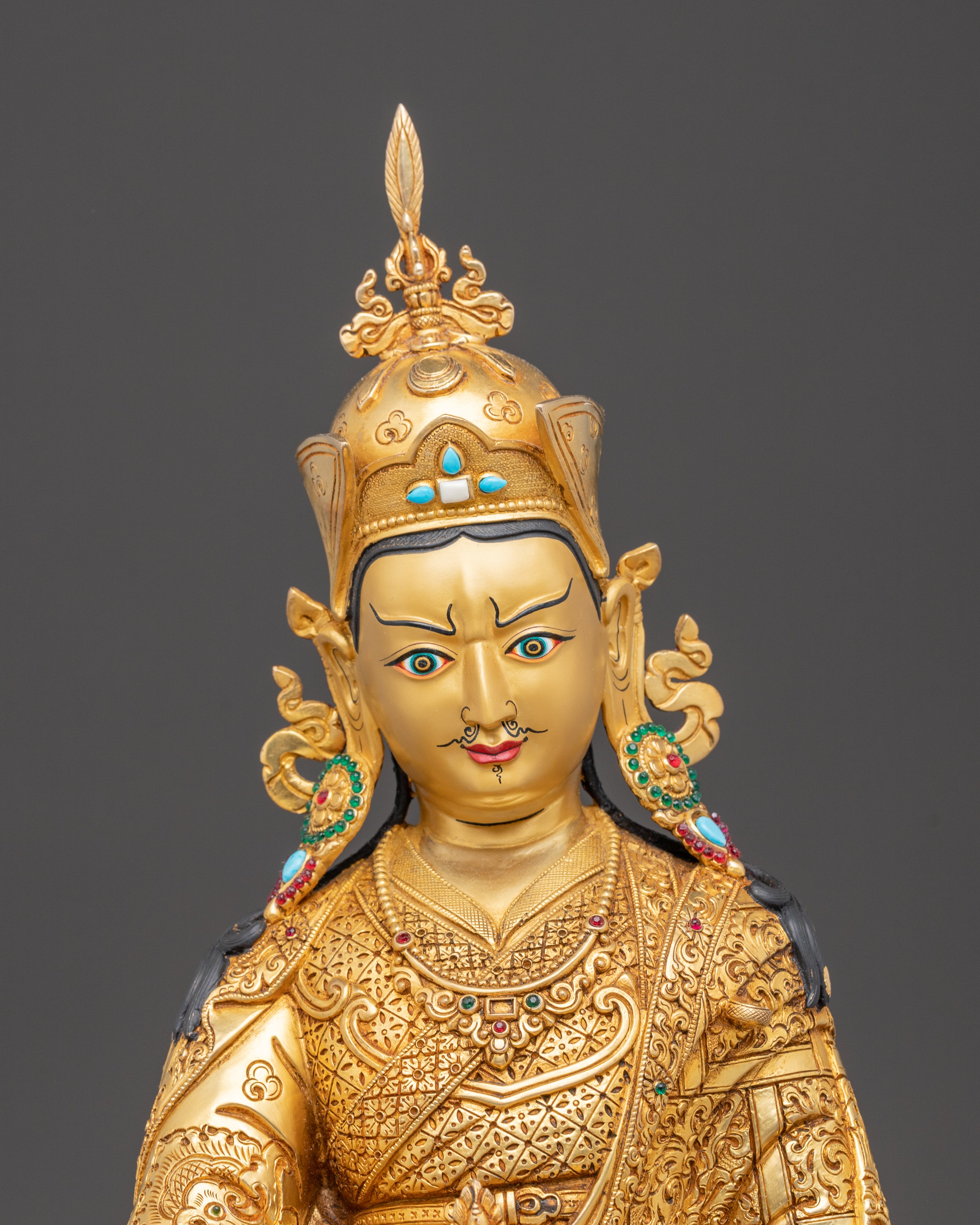 Handmade Copper Guru Rinpoche Statue | Tibetan Tantric Master Sculpture