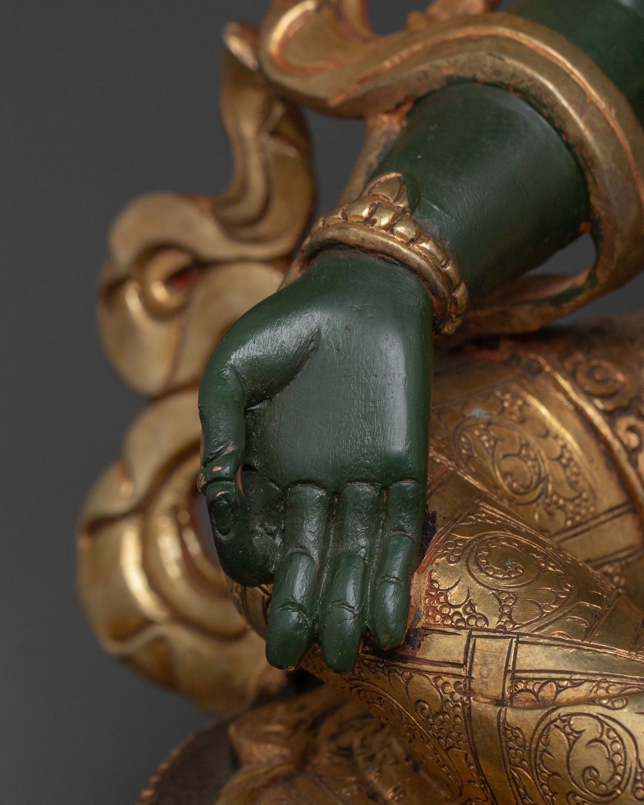 Mother Green Tara Statue | 24K Gold Gilded Figure