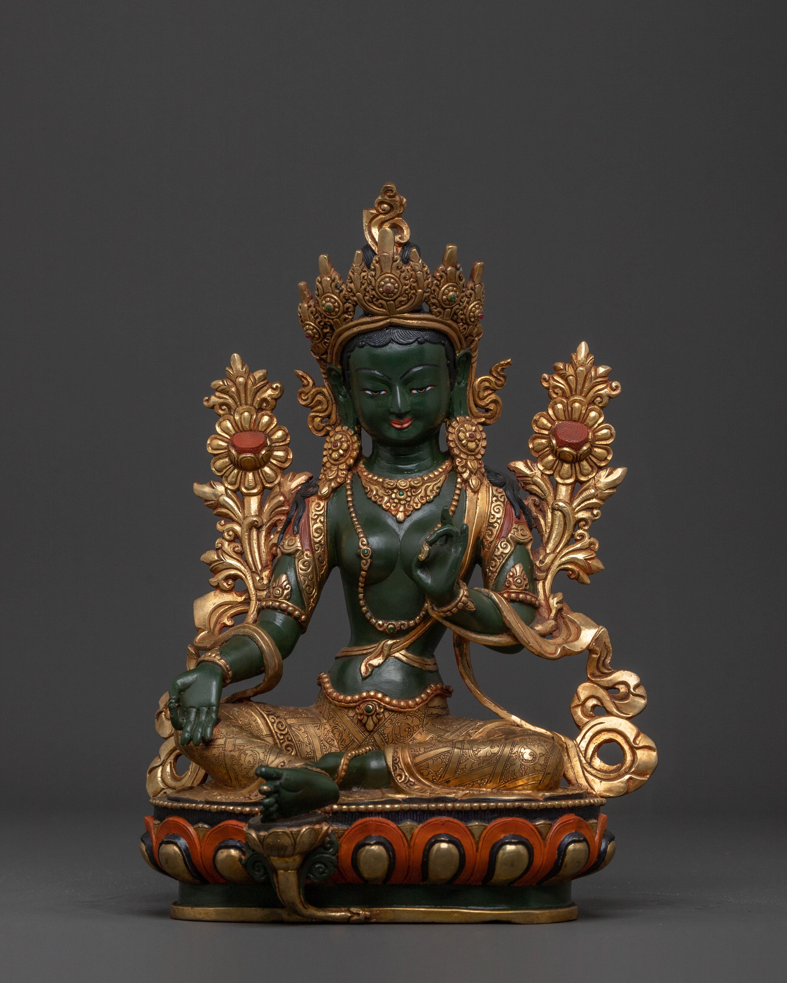 Mother Green Tara Statue | 24K Gold Gilded Figure