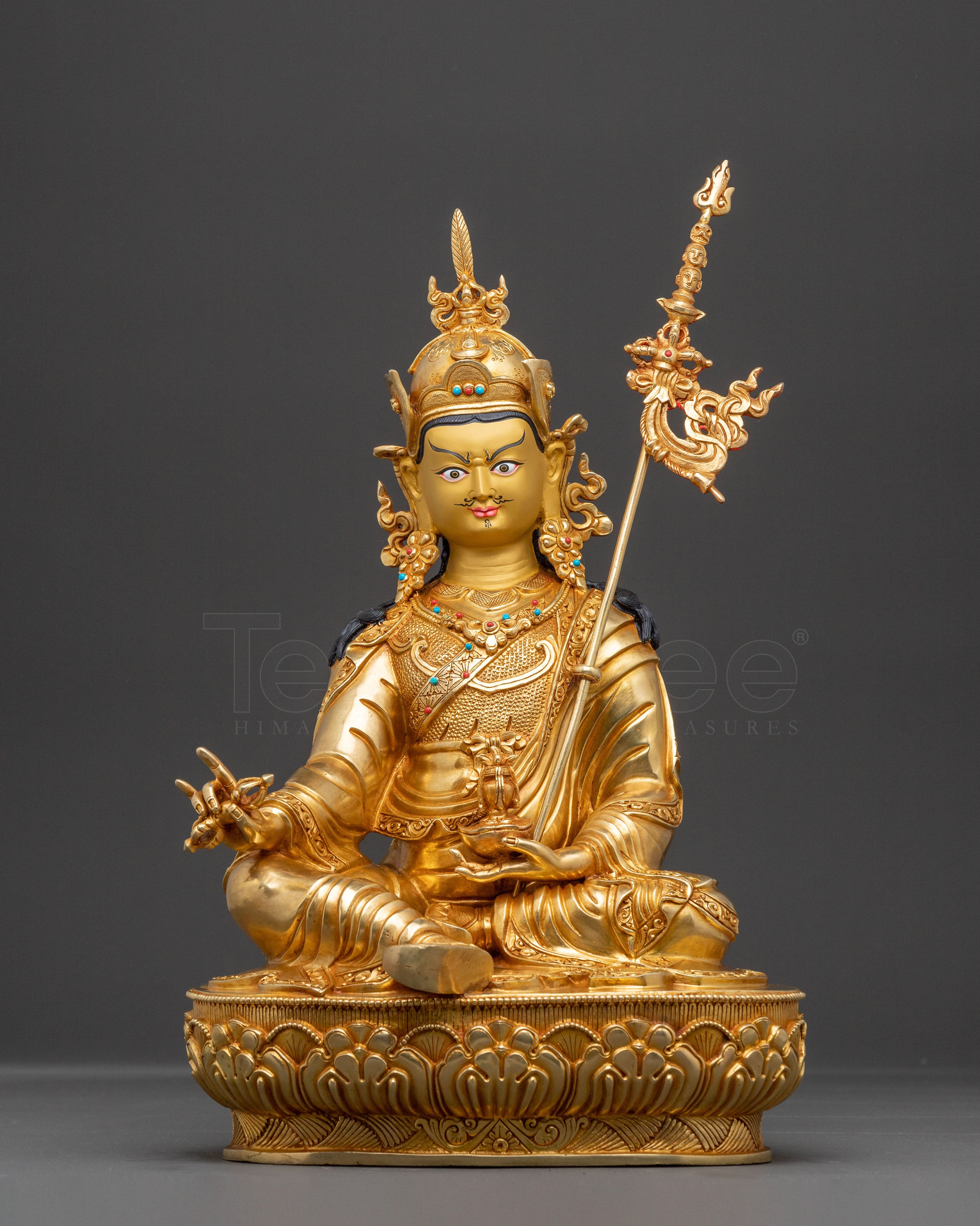 Guru Rinpoche Statue — Exquisite 24K Gilded Copper