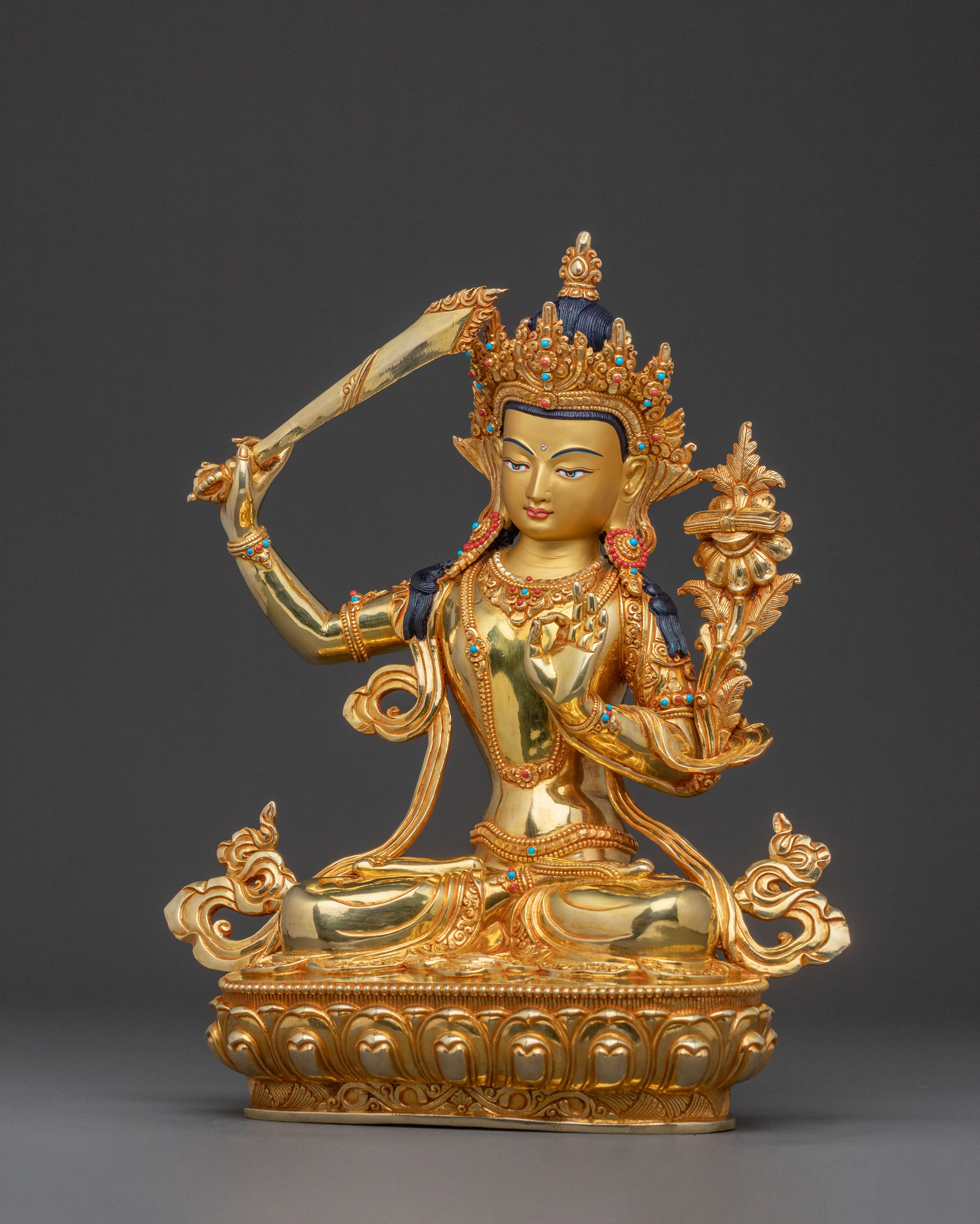 Manjushri Buddhist Statue | Radiant Wisdom Gilded in 24K Gold