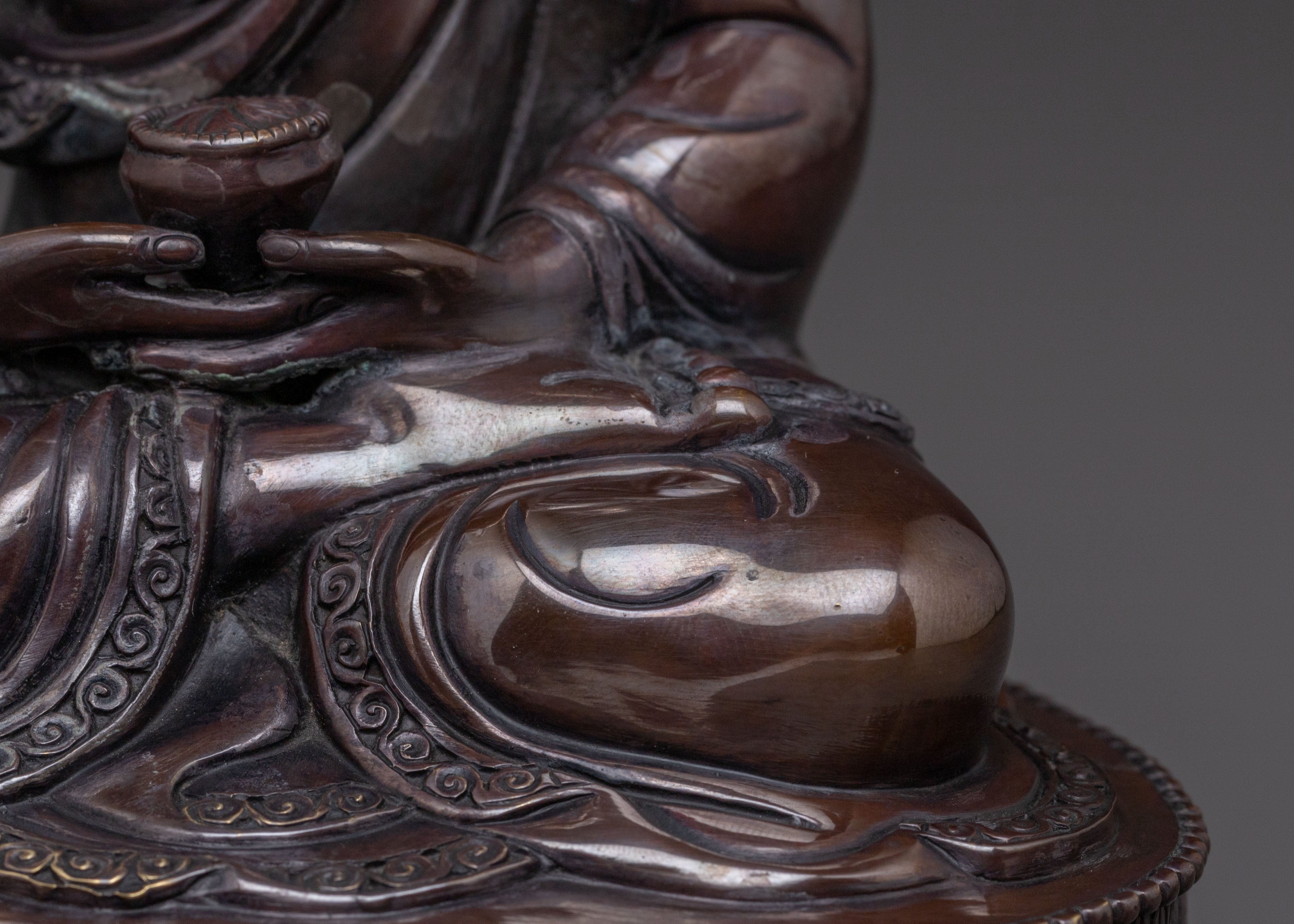 Amitabha Buddha: Handcrafted Golden Statue in Oxidized Copper