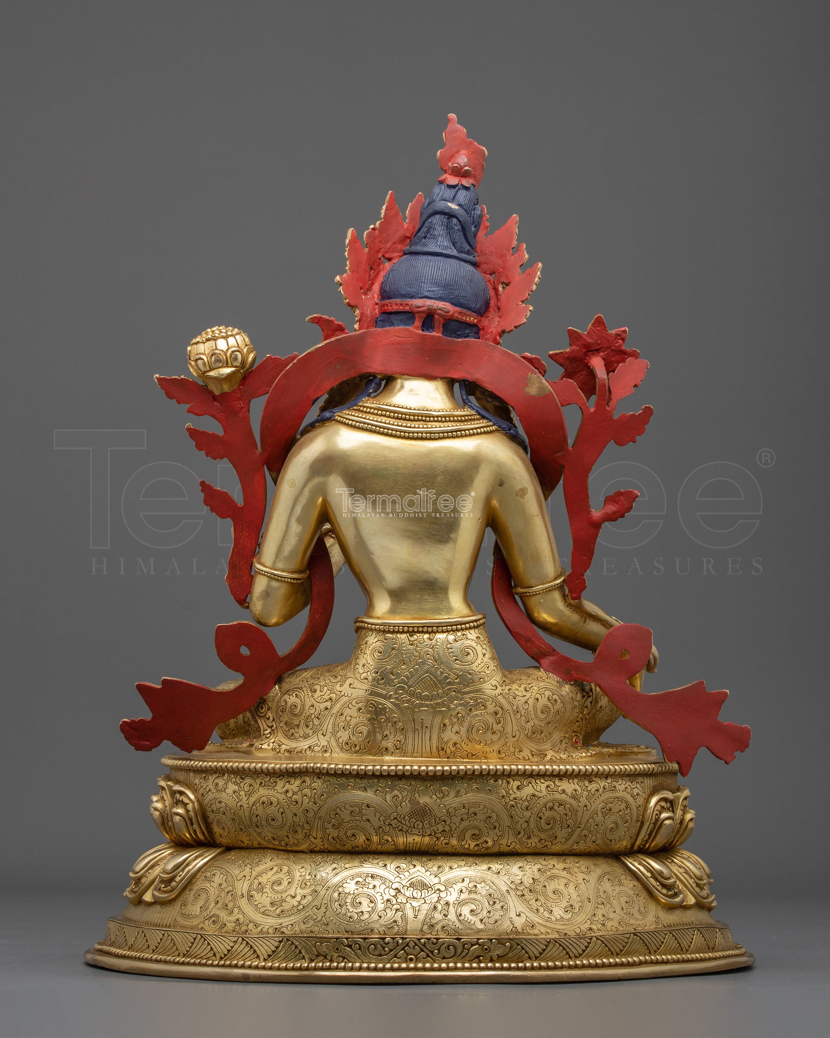 16-Inch Sacred Green Tara 24K Gold Gilded Copper Gemstone Statue